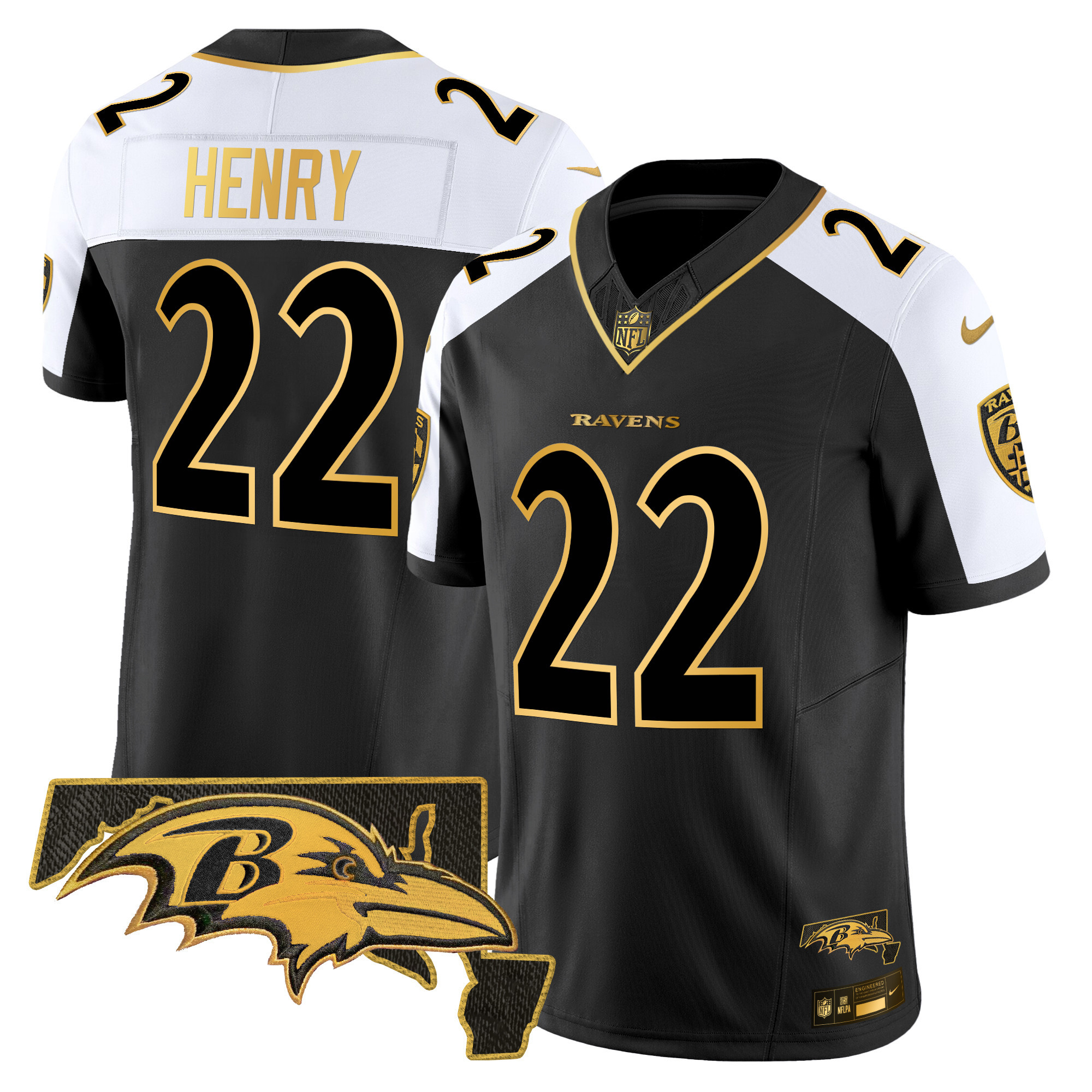 Men’s Ravens 2024 Gold Vapor Limited Jersey – All Stitched