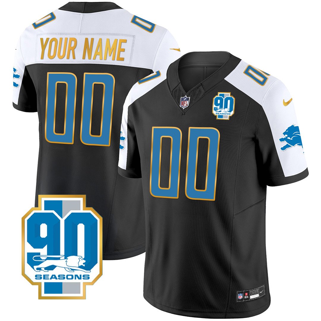 Detroit Lions 90th Year Patch Gold Trim Custom Jersey – All Stitched