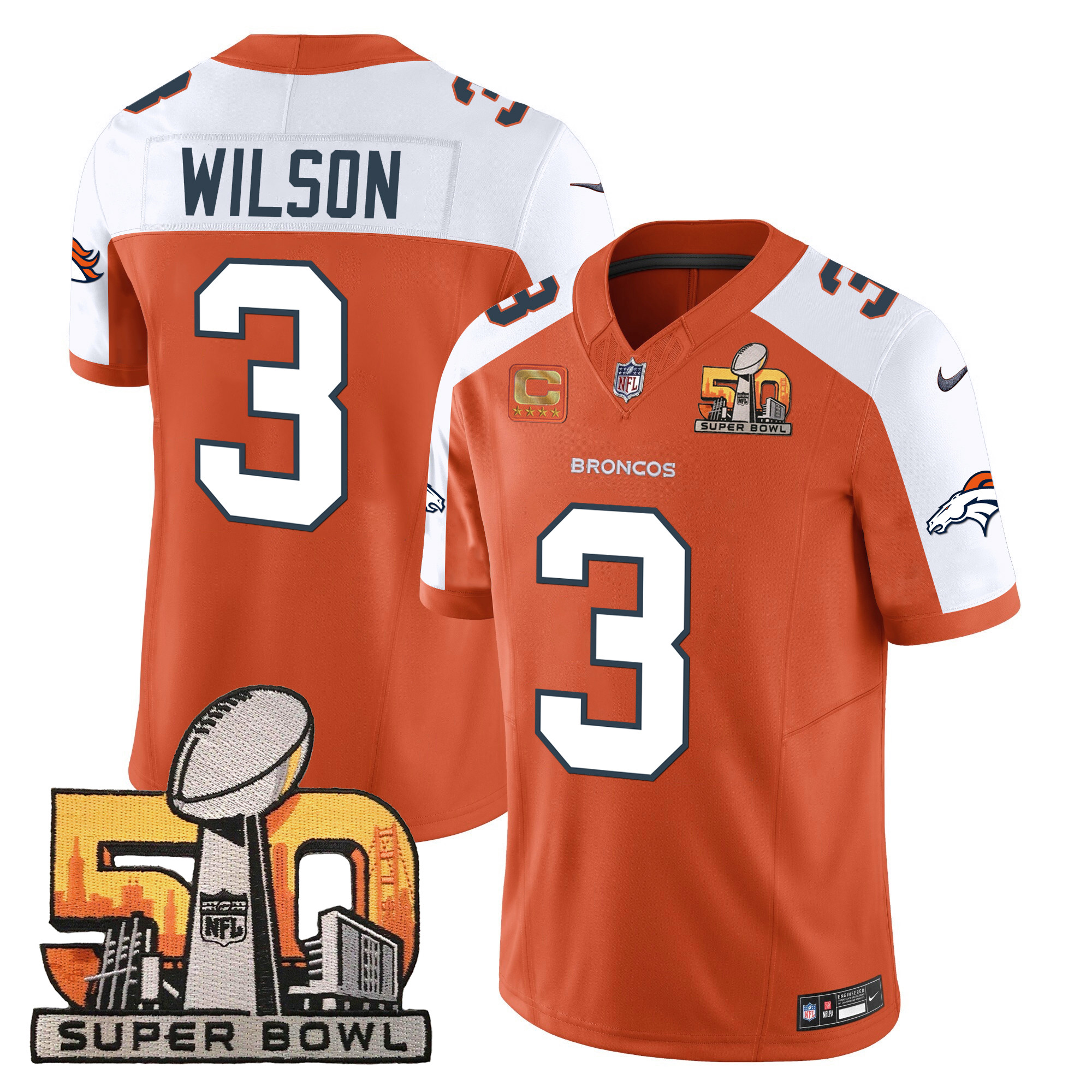 Russell Wilson Denver Broncos Super Bowl 50 Patch Vapor Jersey – All Stitched