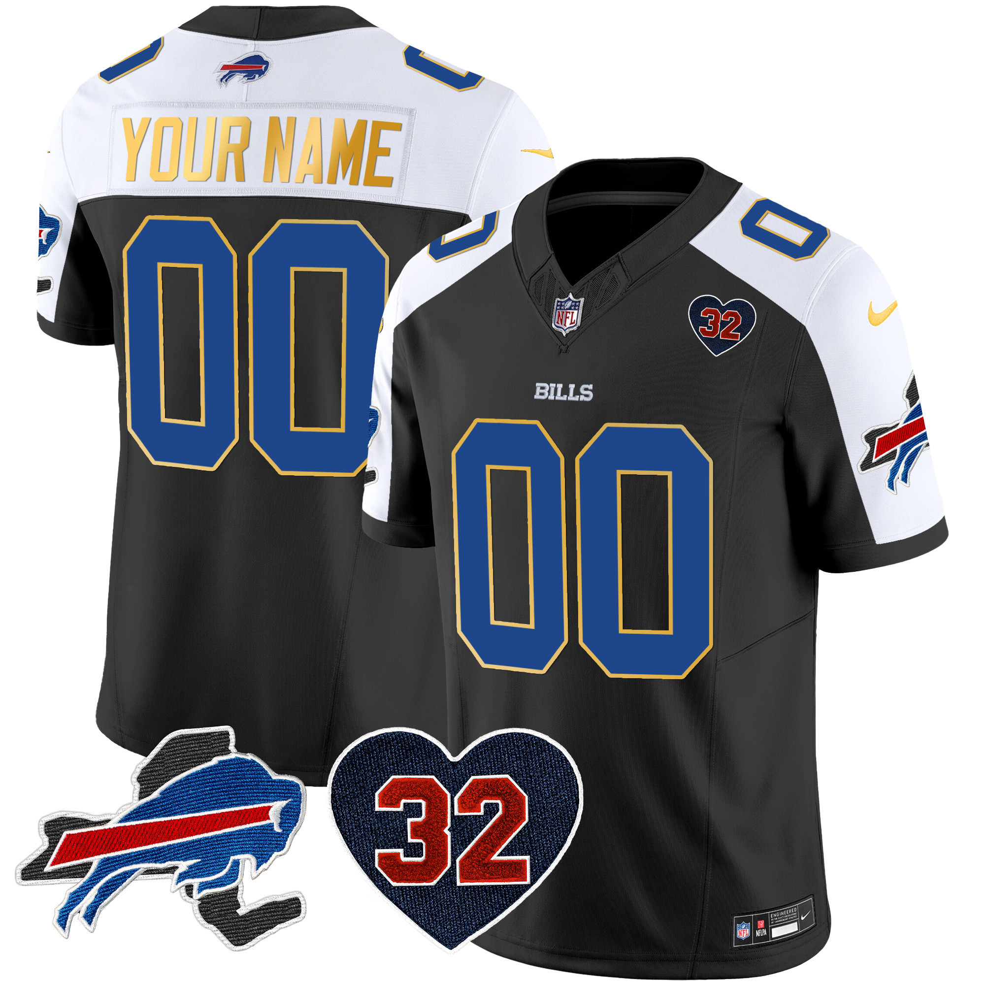 Buffalo Bills O.J. Simpson Patch Gold Trim Vapor Limited Custom Jersey – All Stitched