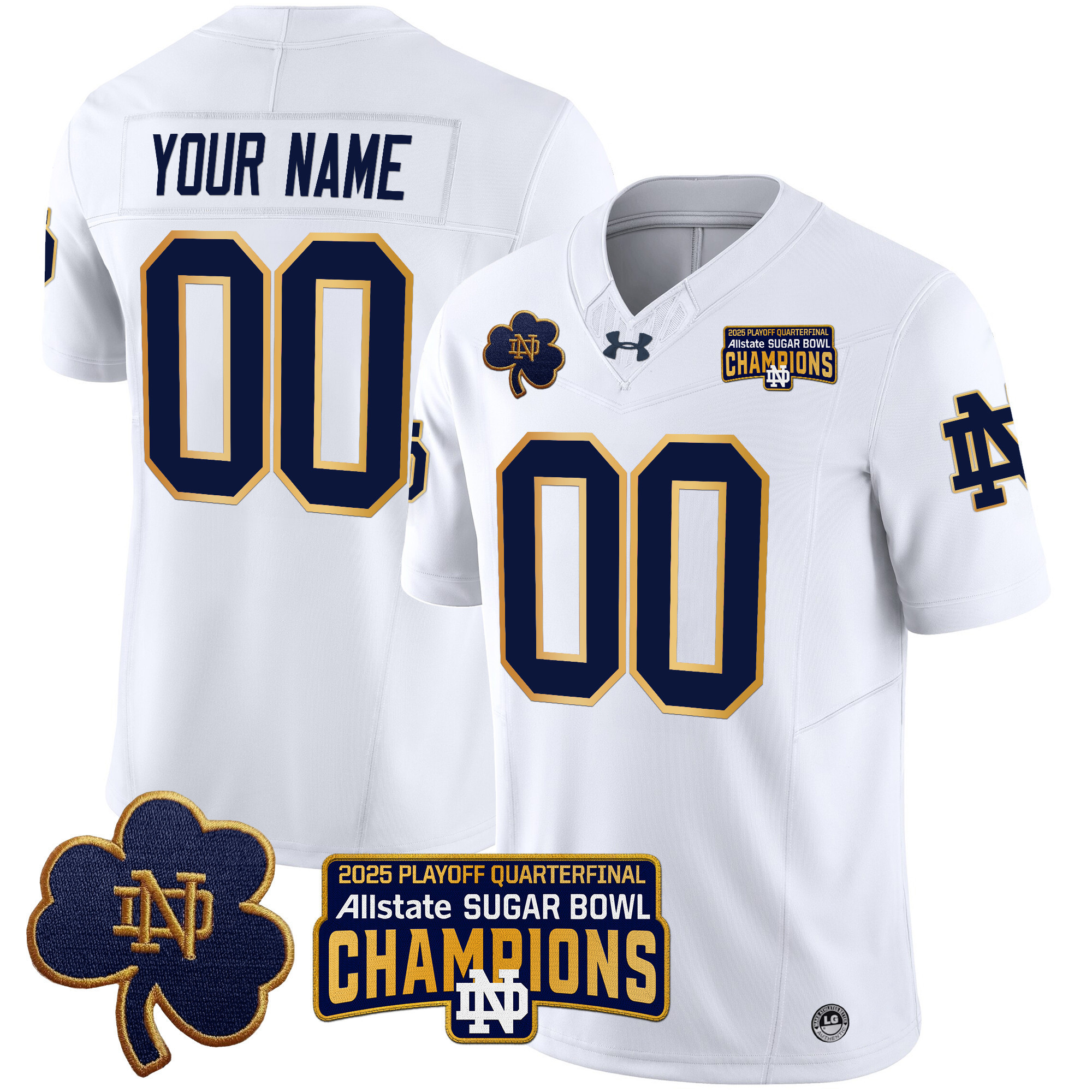 Notre Dame Fighting Irish Playoff 2025 Sugar Bowl Champions Patch Vapor Limited Custom Jersey – All Stitched