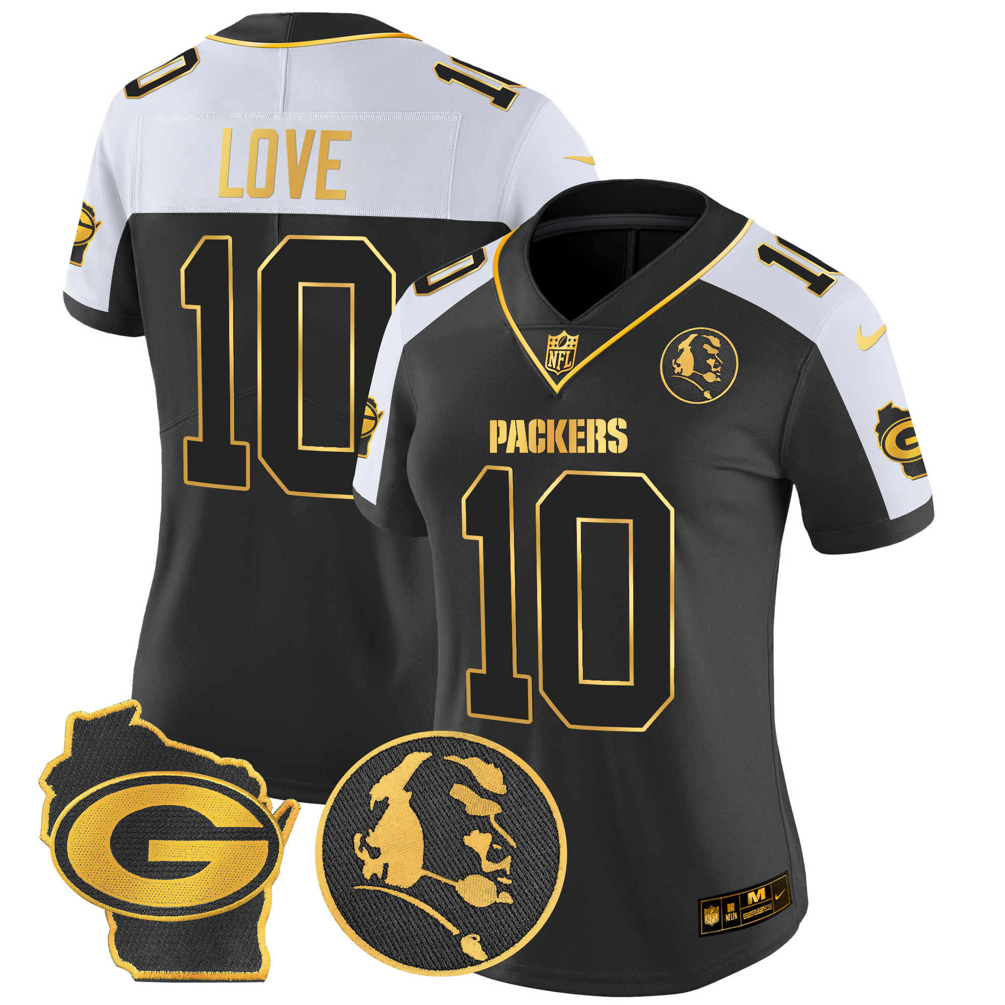 Women’s Packers John Madden & Home Patch Gold Vapor Limited Jersey – All Stitched