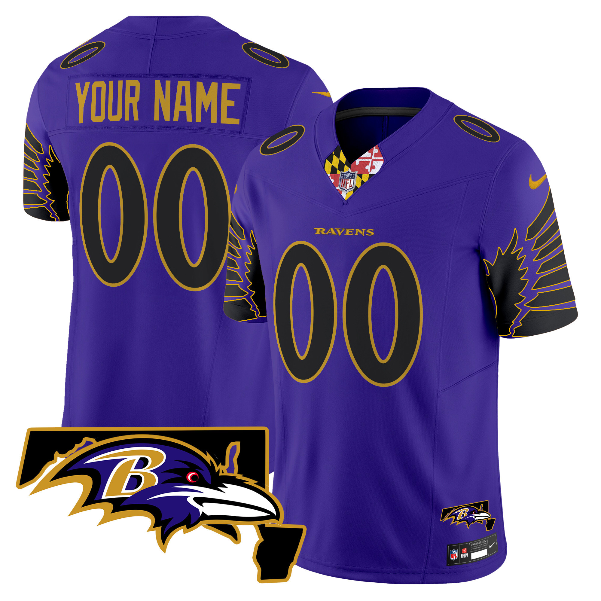 Baltimore Ravens Maryland Patch Vapor Limited Custom Jersey V2 – All Stitched