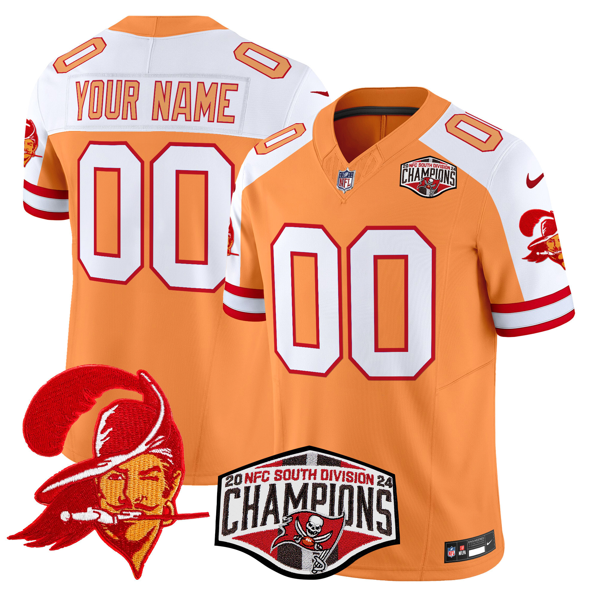 Tampa Bay Buccaneers Creamsicle 2024 NFC South Division Champions Patch Vapor Limited Custom Jersey – All Stitched