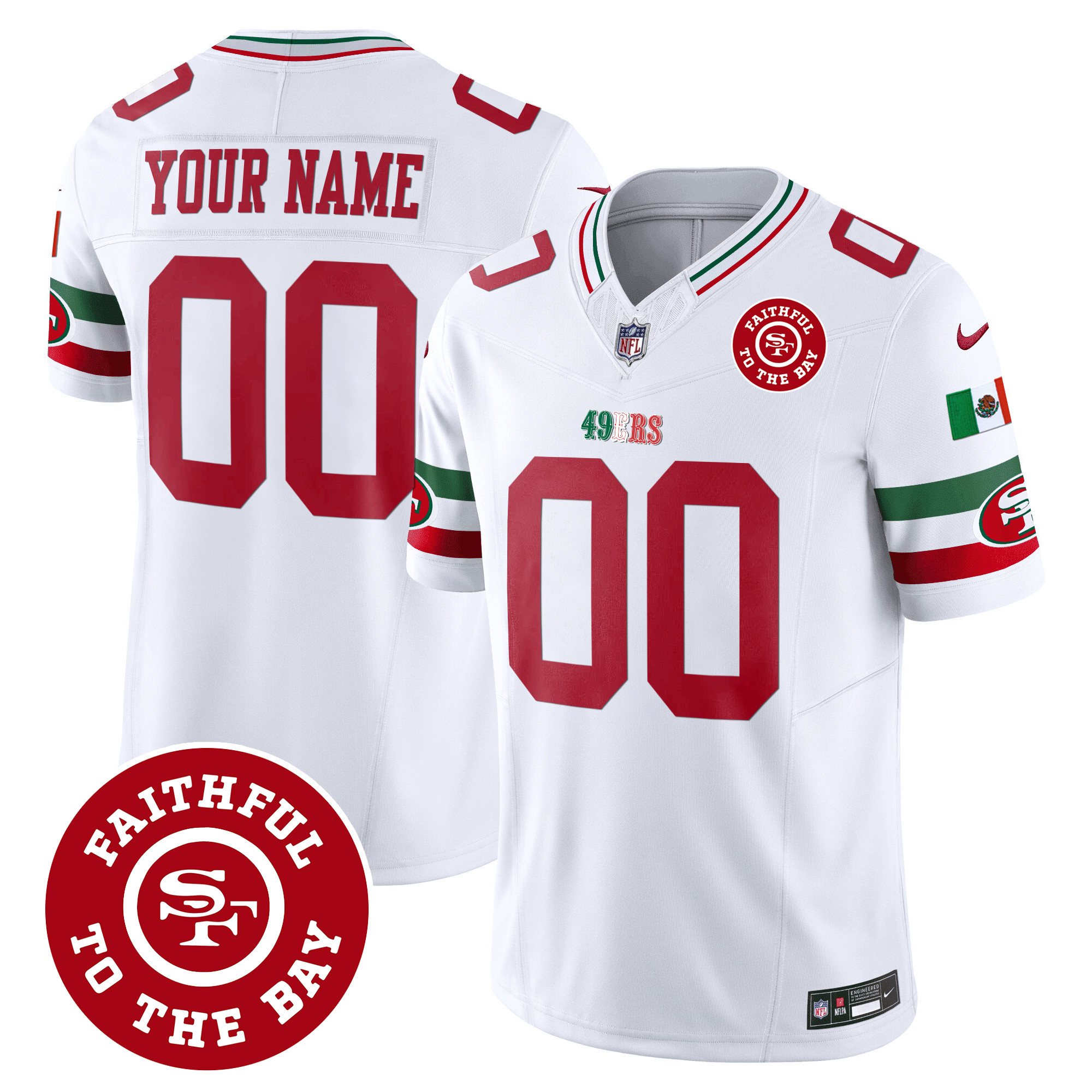 San Francisco 49ers Mexico Faithful To The Bay Patch Vapor Custom Jersey – All Stitched