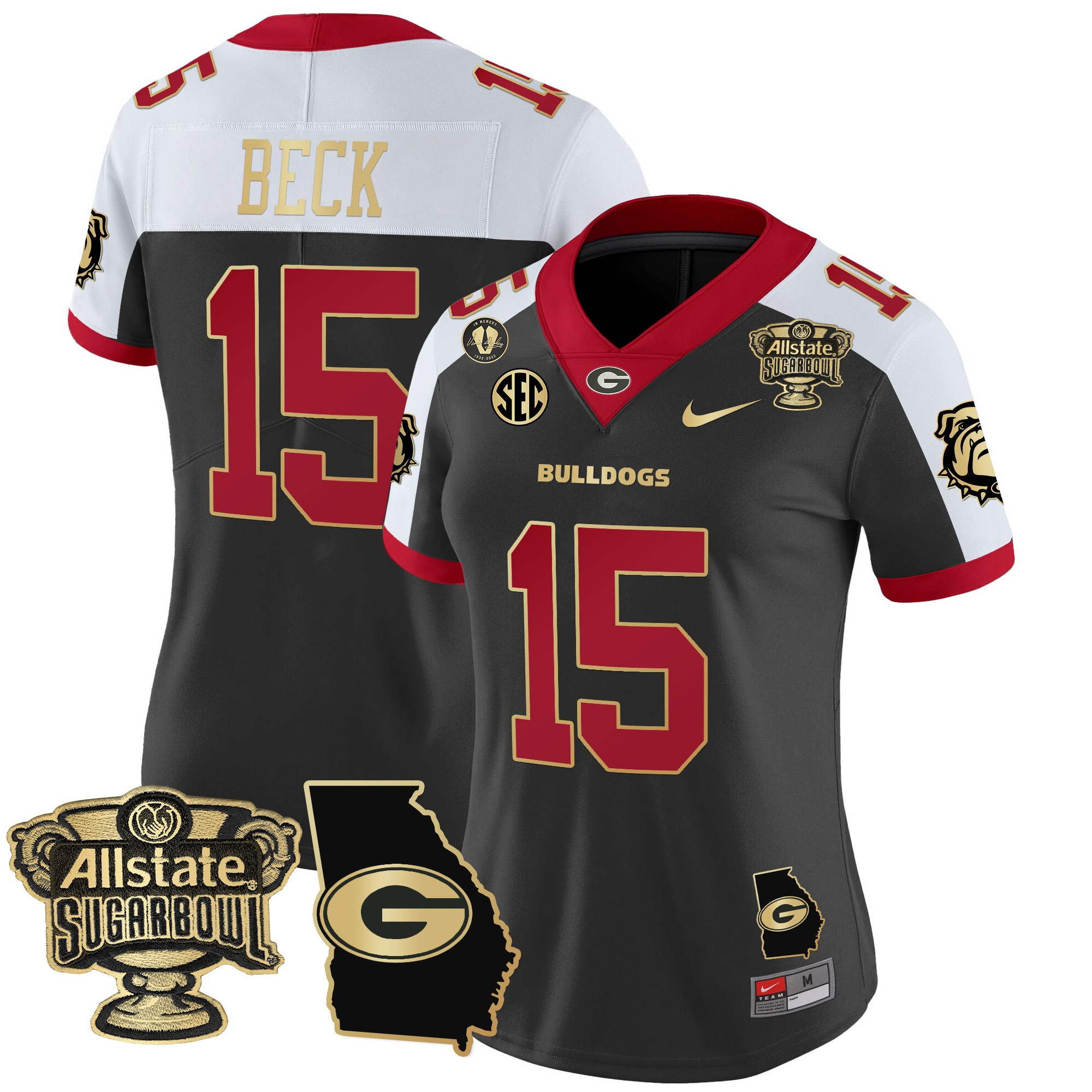 Women’s Georgia Bulldogs 2024 Sugar Bowl & Georgia Map Patch Vapor Limited Jersey – All Stitched
