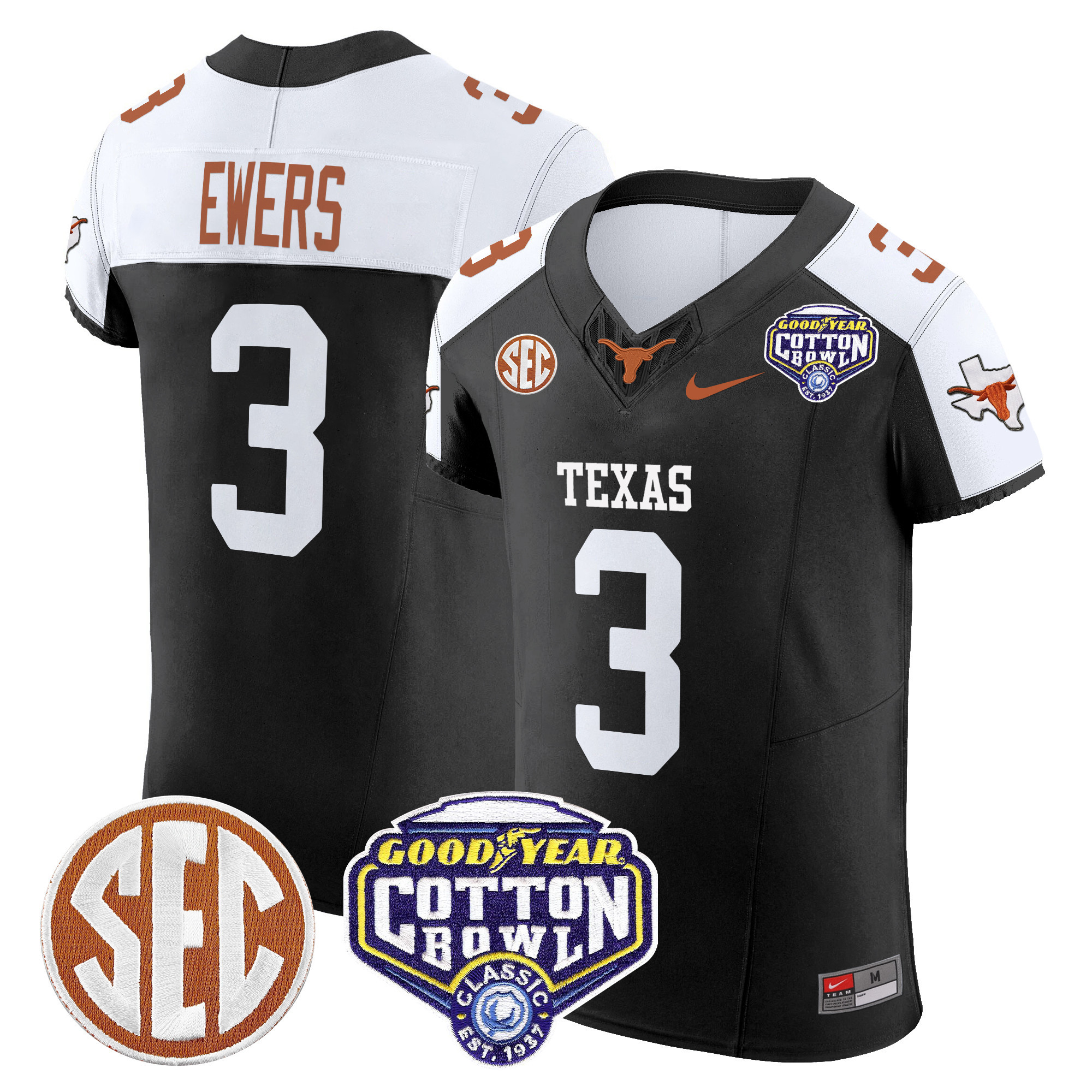 Men’s Texas Longhorns Cotton Bowl Patch Vapor Elite Jersey – All Stitched