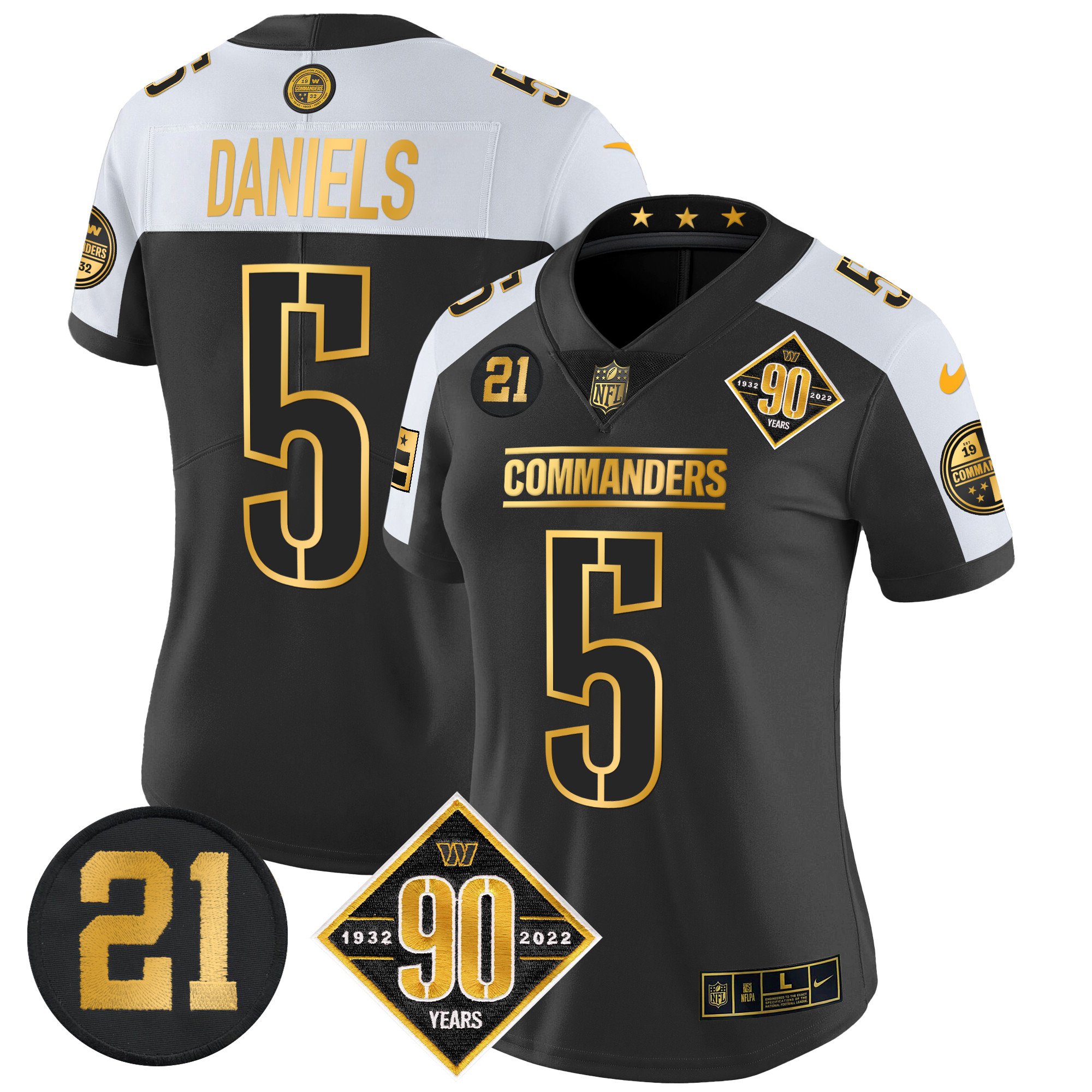 Women’s Washington Commanders 90th & Sean Taylor Patch Gold Vapor Limited Jersey – All Stitched
