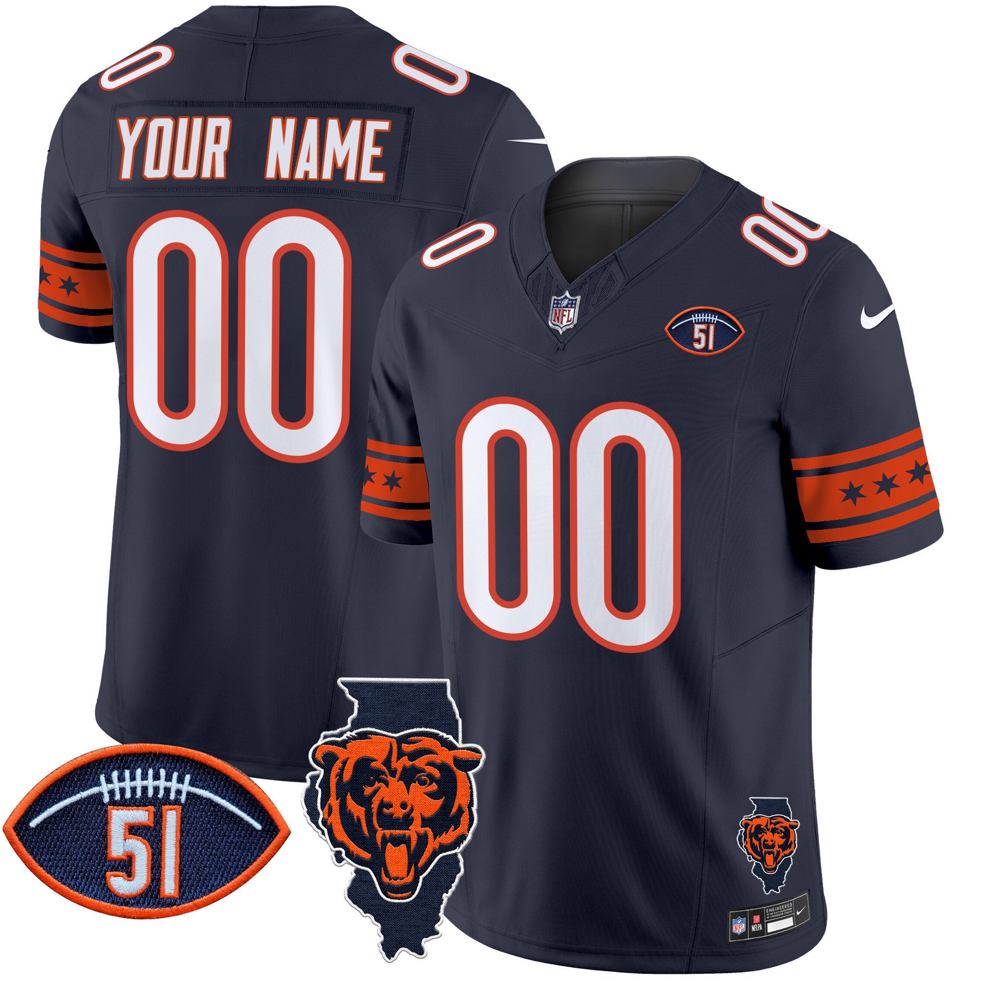 Chicago Bears Illinois & Dick Butkus Patch Vapor Limited Custom Jersey – All Stitched