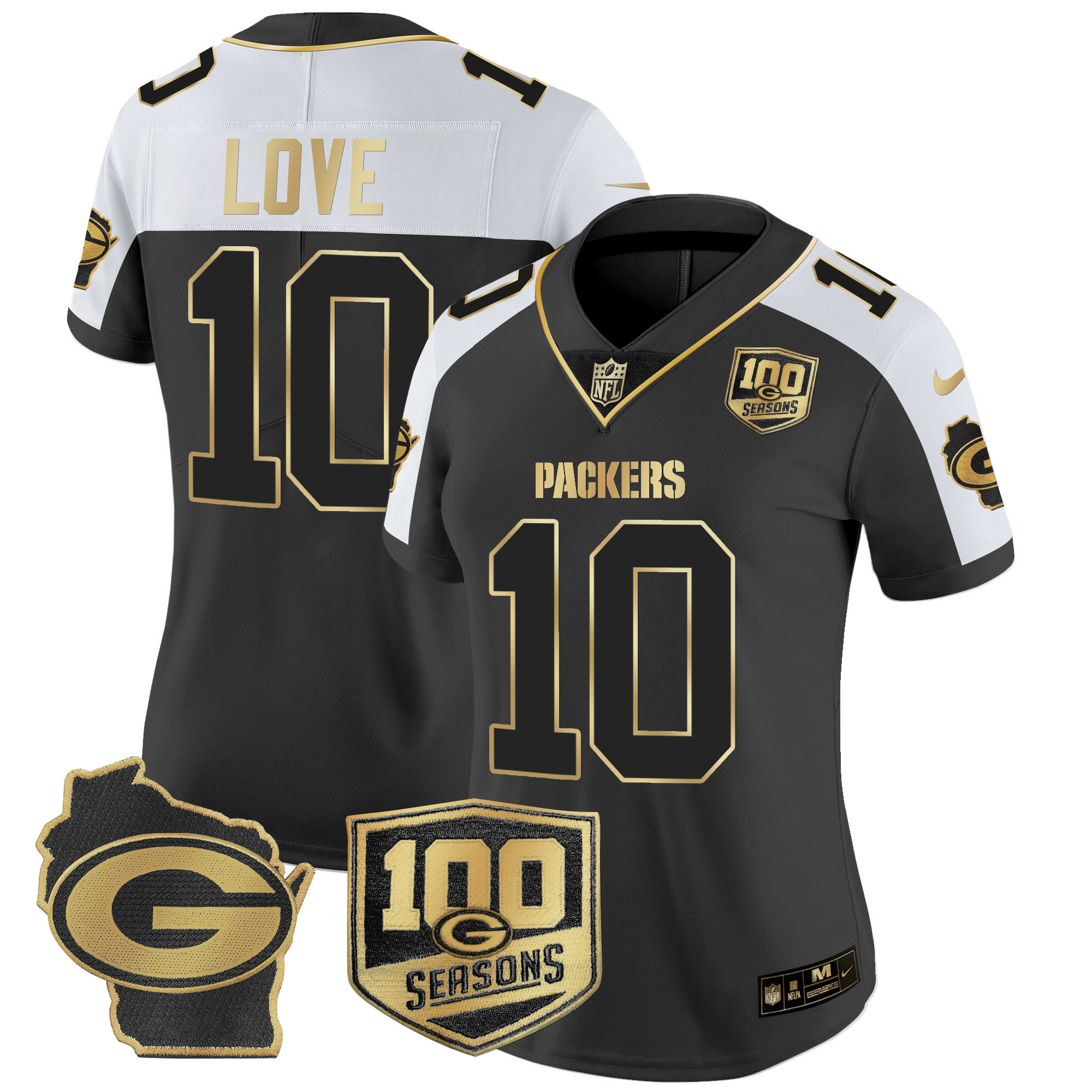 Women’s Packers 100th Season & Home Patch Gold Vapor Limited Jersey – All Stitched