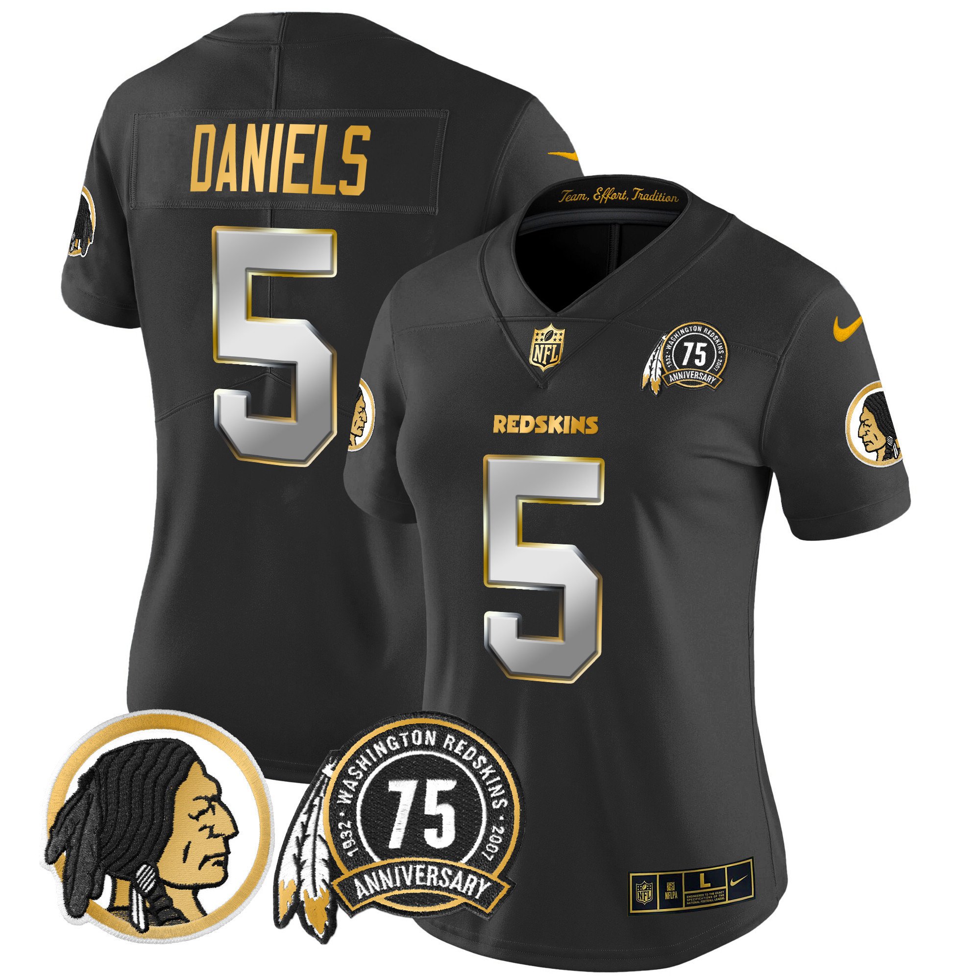 Women’s Washington Redskins 75th Patch Throwback Gold Vapor Limited Jersey – All Stitched