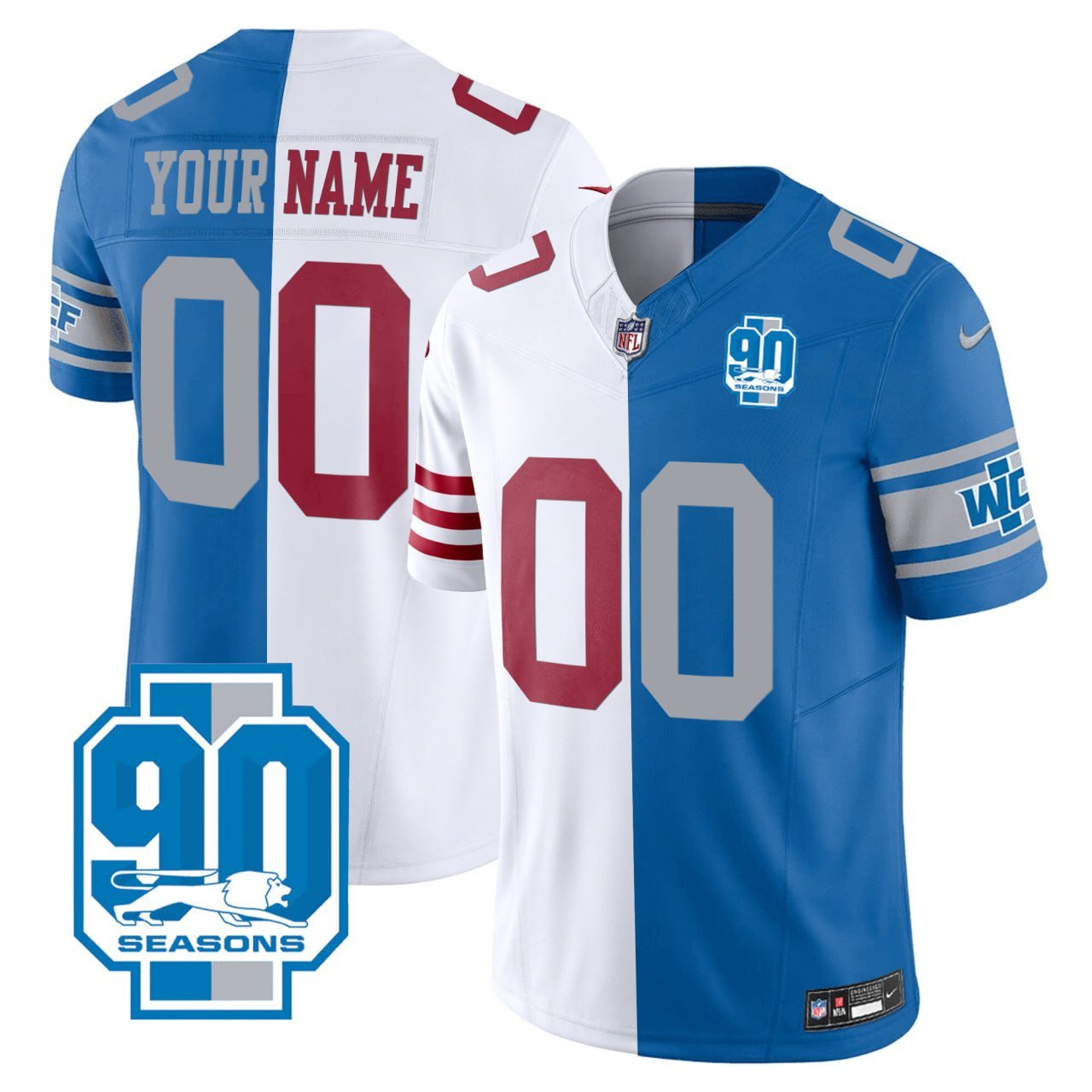 San Francisco 49ers Detroit Lions Split Custom Jersey – All Stitched