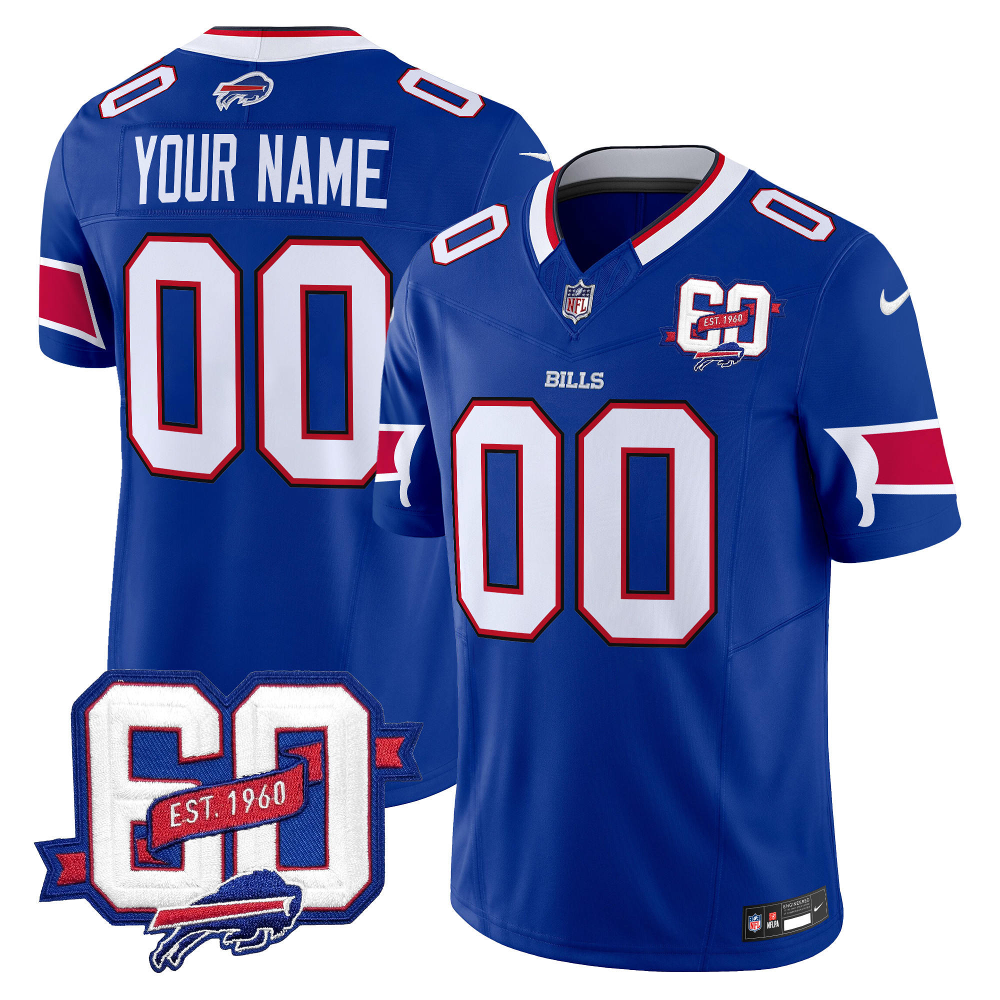 Buffalo Bills 60th Anniversary Patch Vapor Limited Custom Jersey – All Stitched