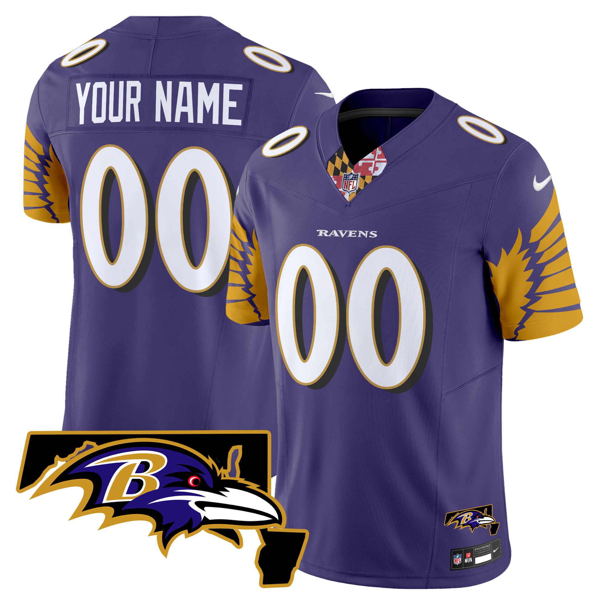 Baltimore Ravens Maryland Patch Vapor Limited Custom Jersey V3 – All Stitched