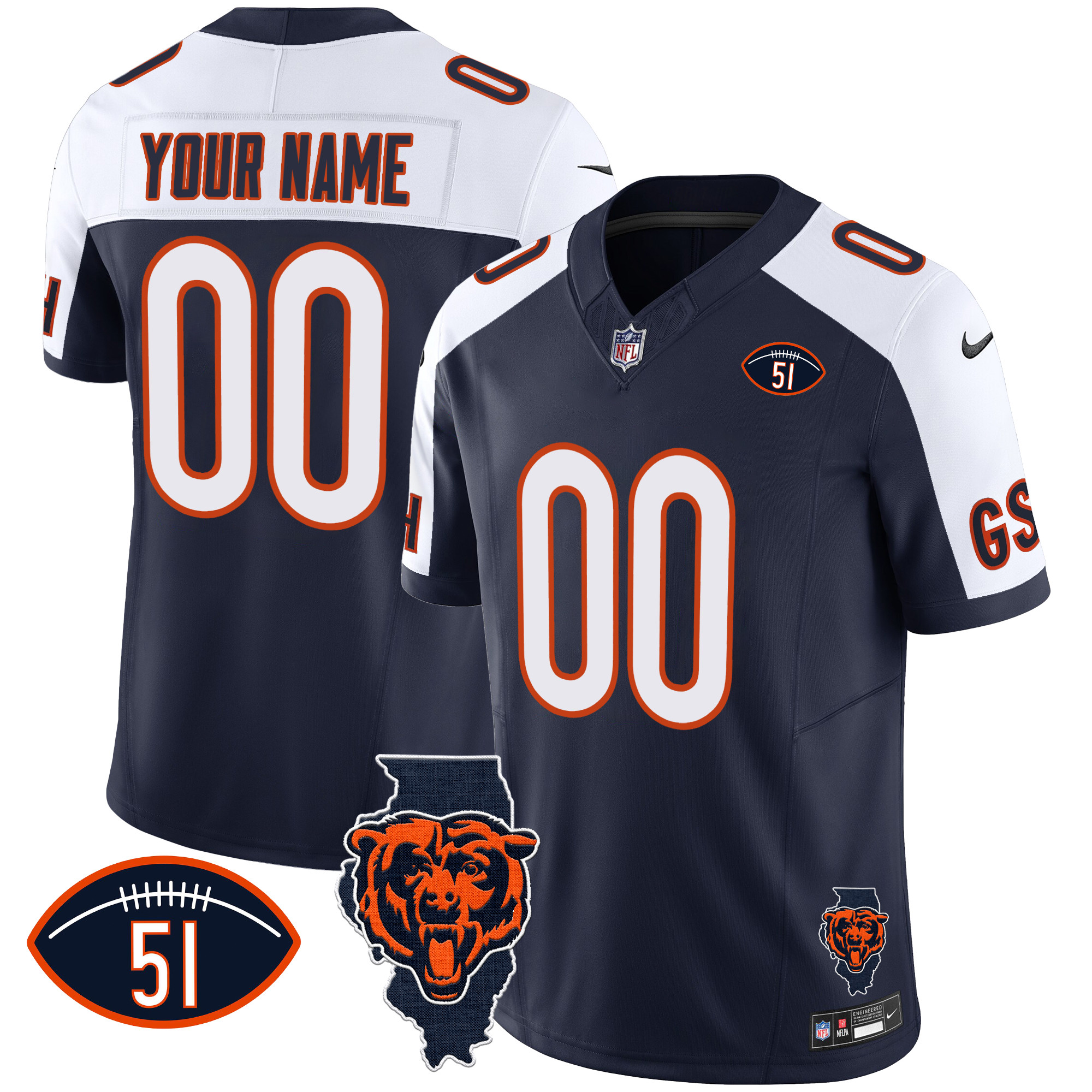 Chicago Bears Illinois Patch Vapor Custom Jersey – All Stitched