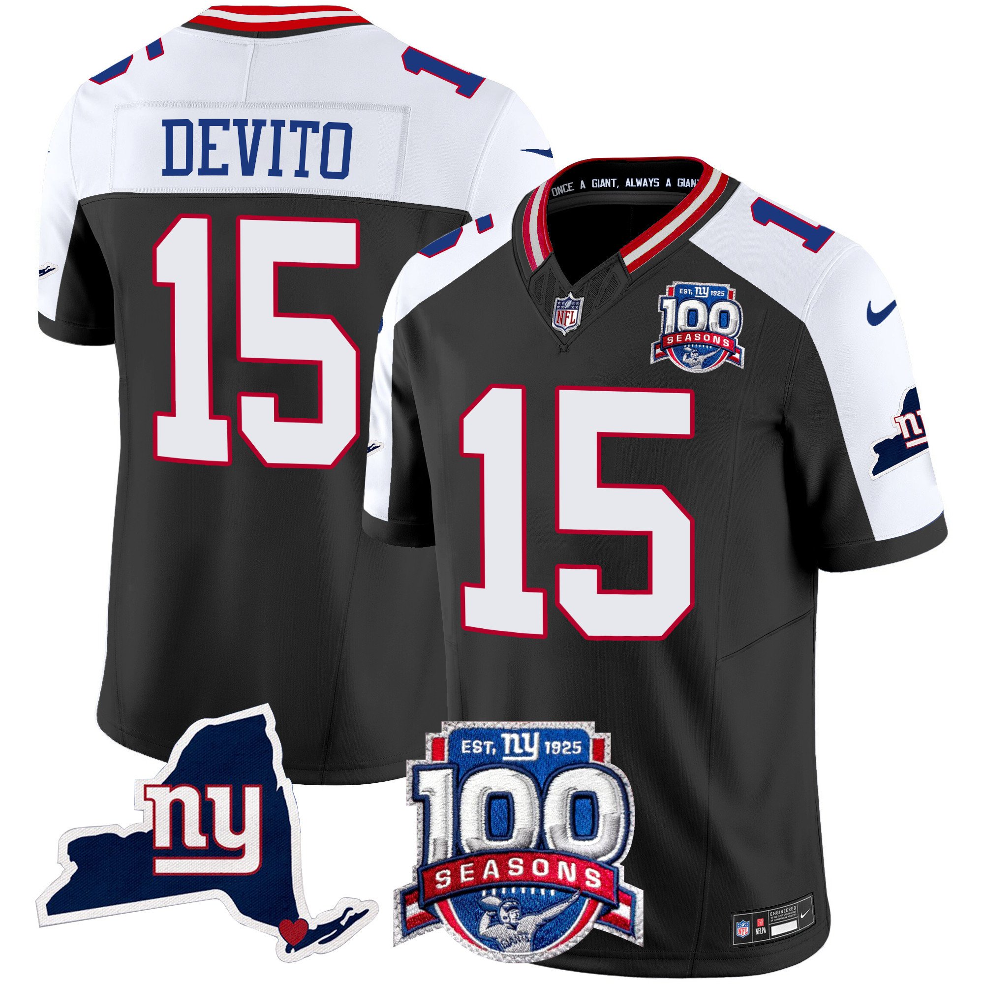 Men’s New York Giants 100th Season & State Patch Vapor Limited Jersey – All Stitched