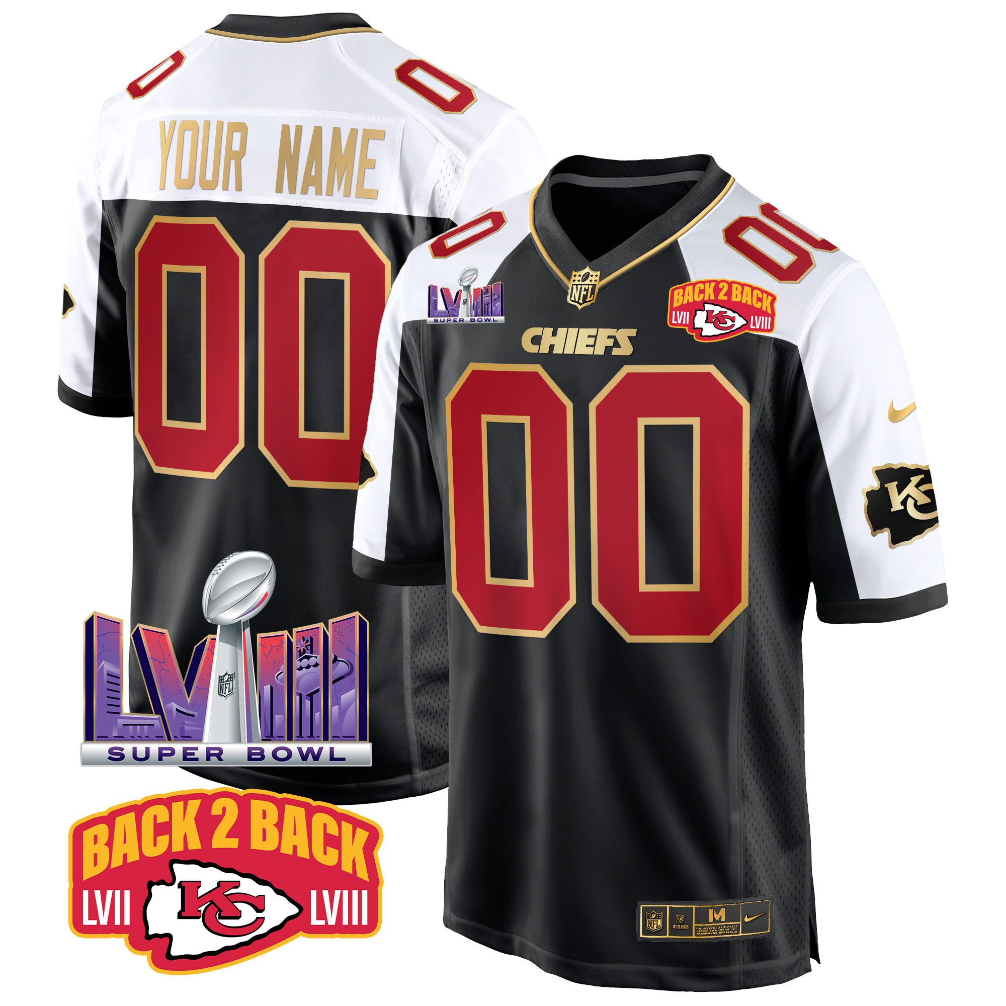 Chiefs Super Bowl LVIII & Back 2 Back Patch Game Custom Jersey – All Stitched