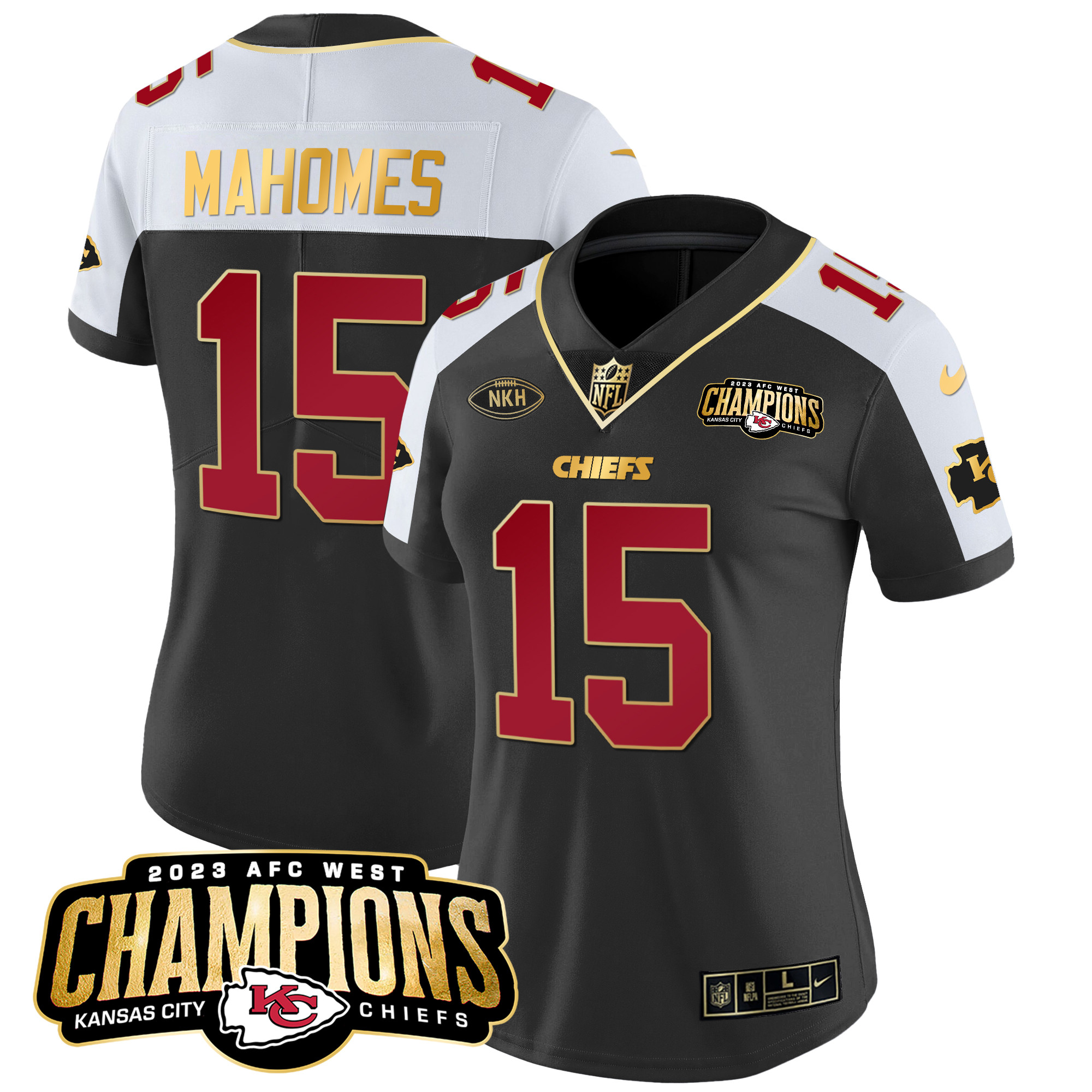 Women’s Kansas City Chiefs 2023 AFC West Champions Patch Vapor Limited Jersey – All Stitched