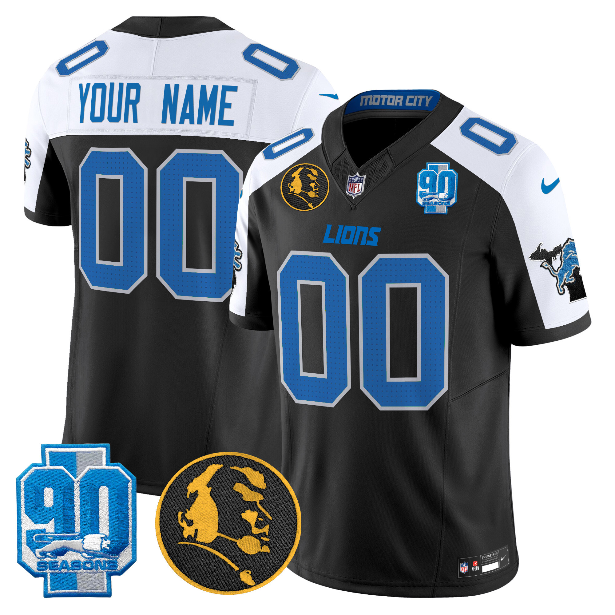 Detroit Lions 2024 90th & John Madden Patch Vapor Limited Custom Jersey – All Stitched