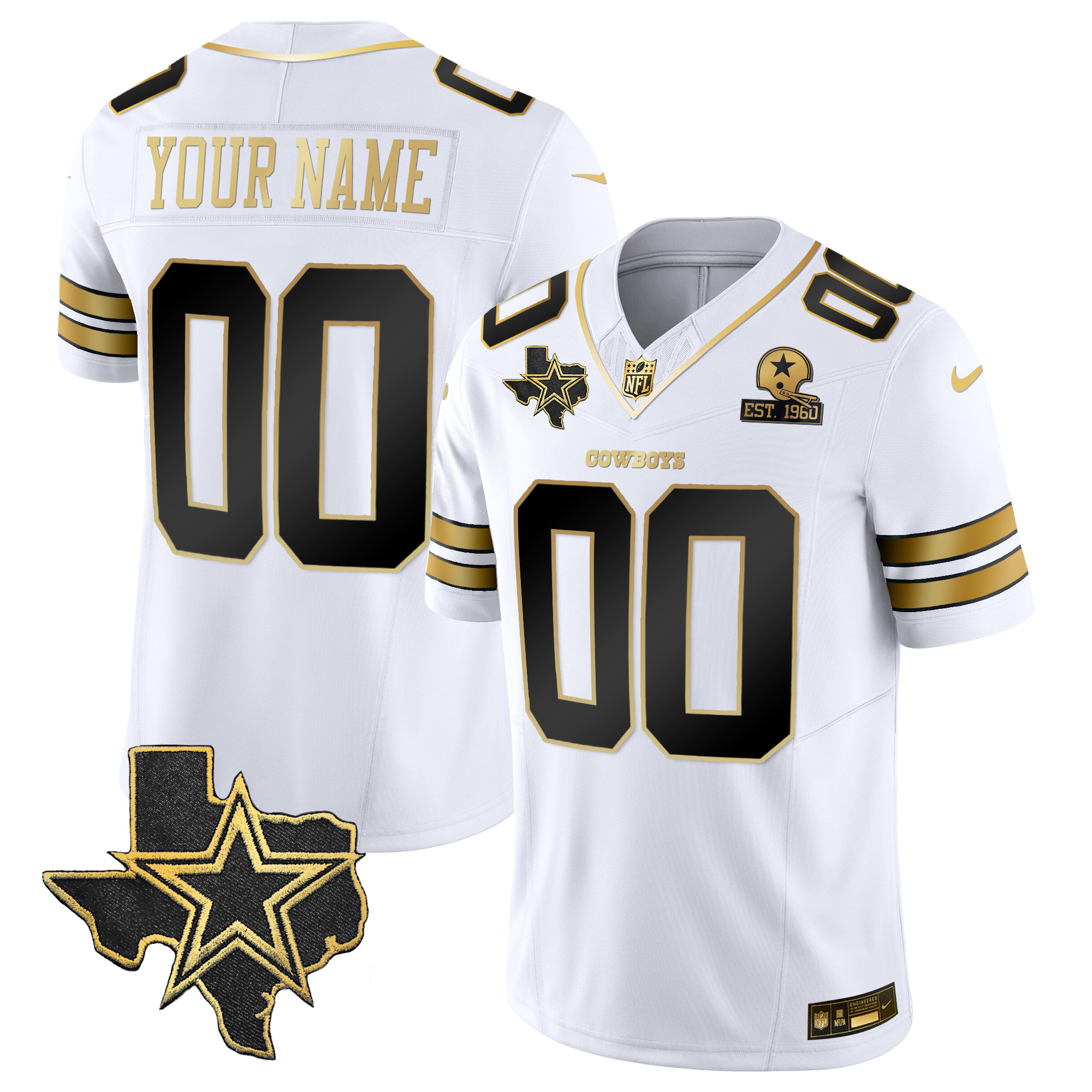 Dallas Cowboys Vapor Gold Custom Jersey V2 – All Stitched