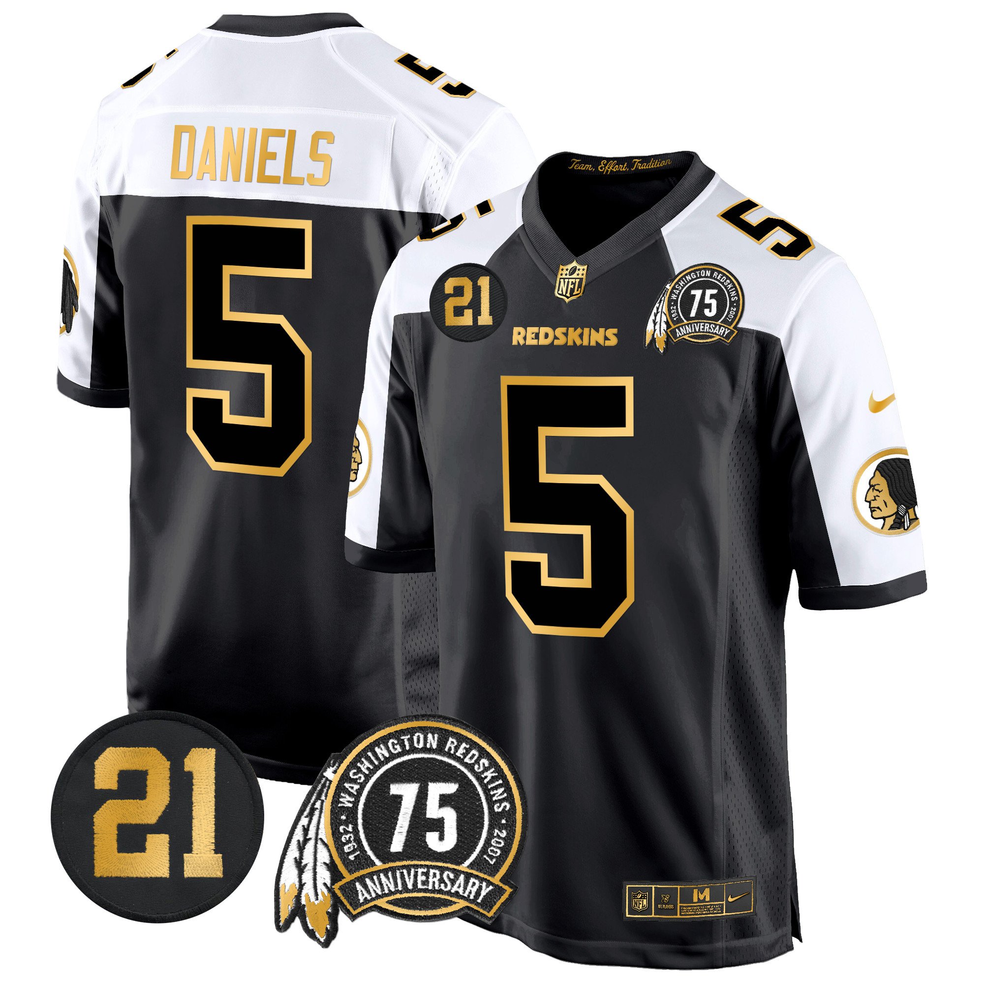 Men’s Washington Redskins 75th & Sean Taylor Patch Gold Game Jersey – All Stitched