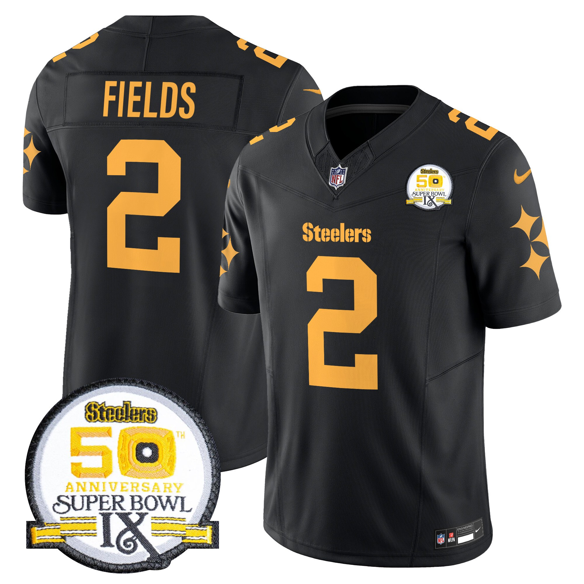 Men’s Steelers 50th Anniversary Of Super Bowl IX Patch Vapor Limited Jersey V2 – All Stitched