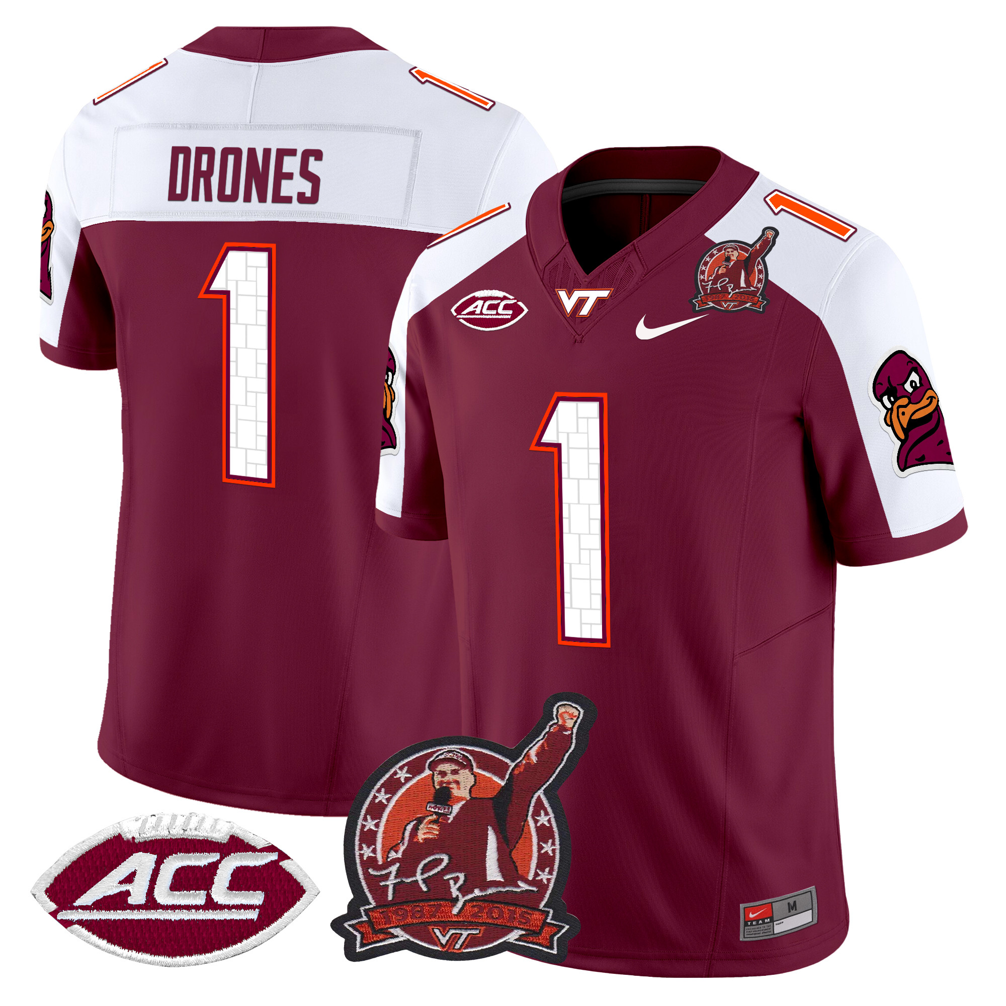 Men’s Virginia Tech Hokies Coach Frank Beamer Patch 2024 Vapor Limited Jersey V2 – All Stitched