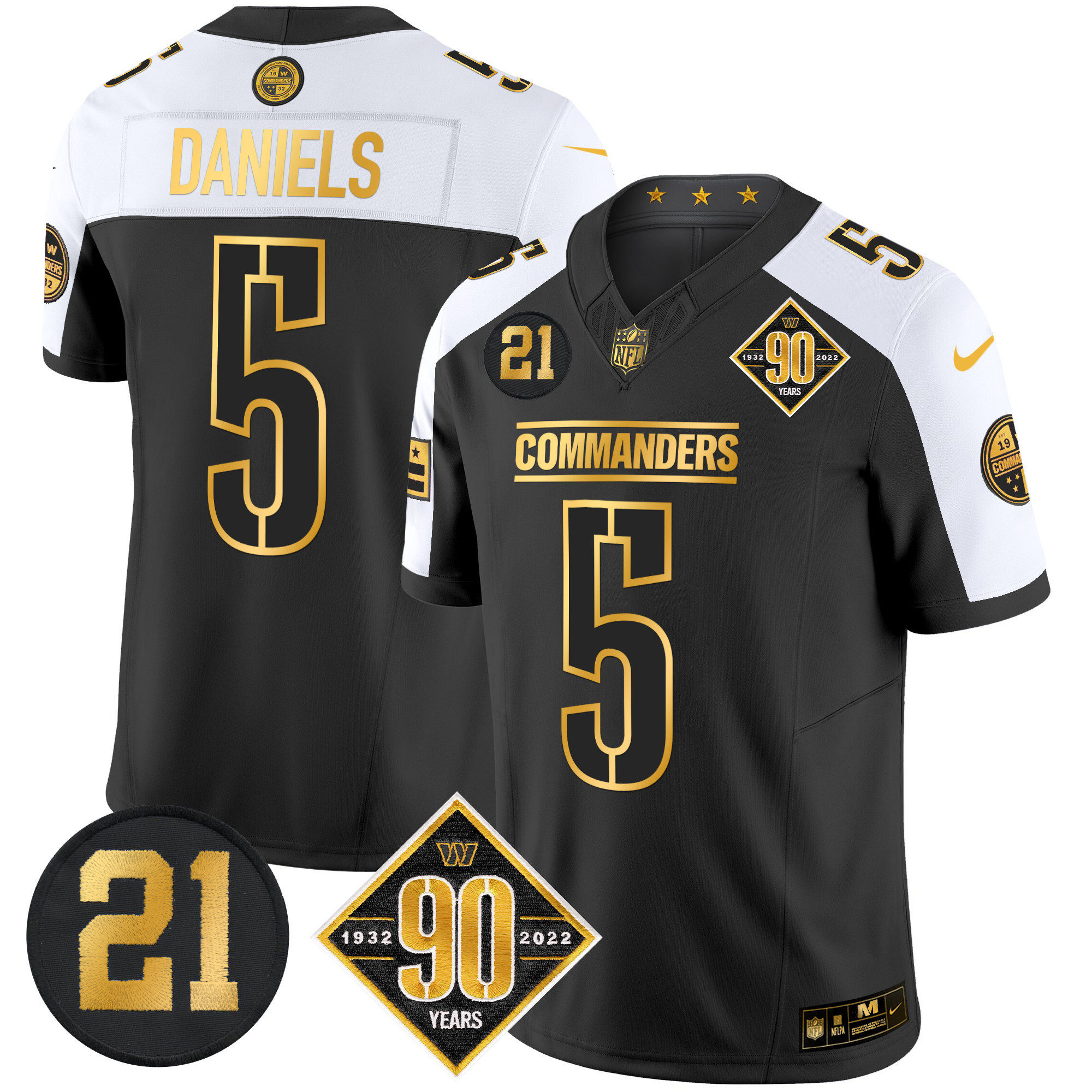 Men’s Washington Commanders 90th & Sean Taylor Patch Gold Vapor Limited Jersey – All Stitched