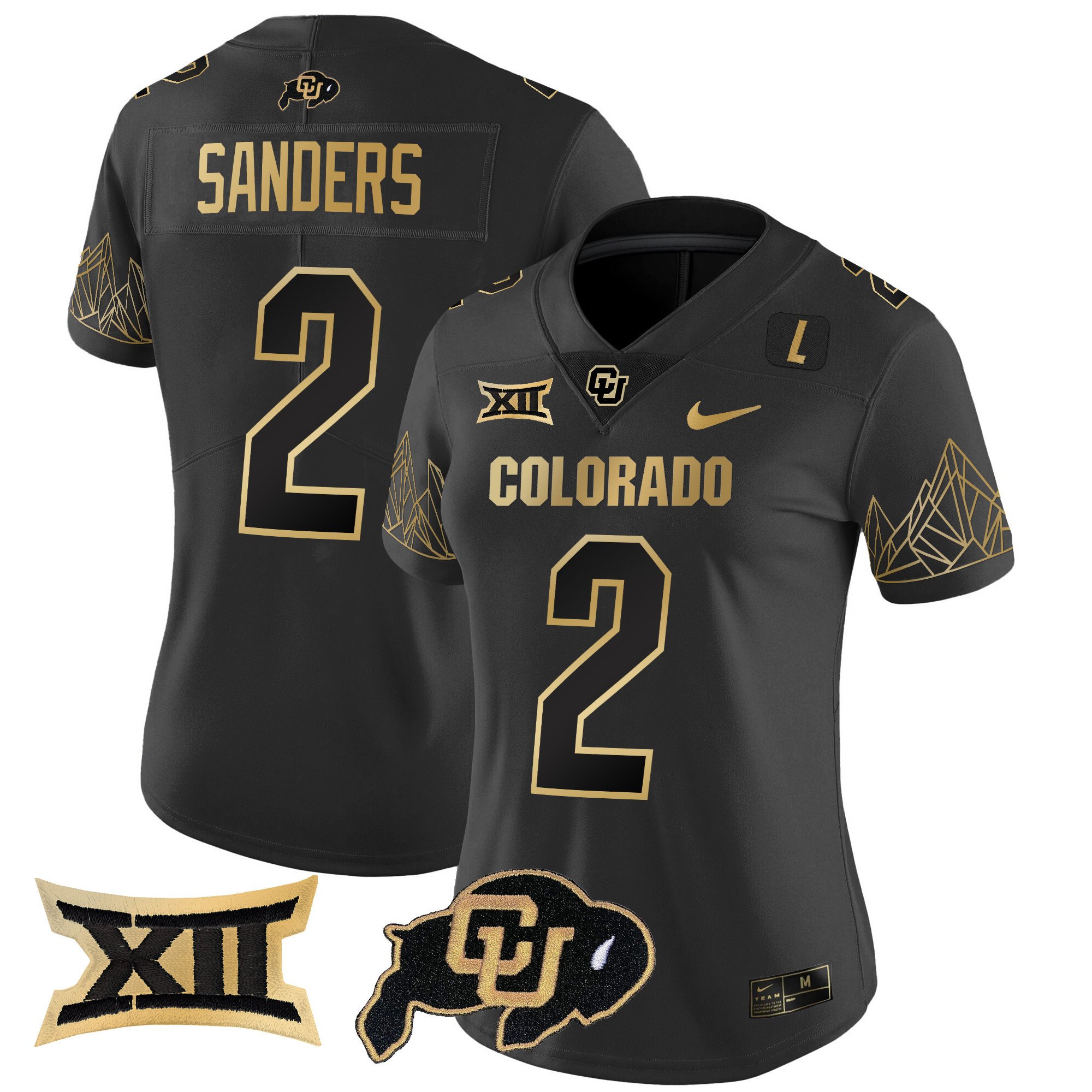 Women’s Colorado Buffaloes Big 12 XII Patch Gold Vapor Limited Jersey – All Stitched