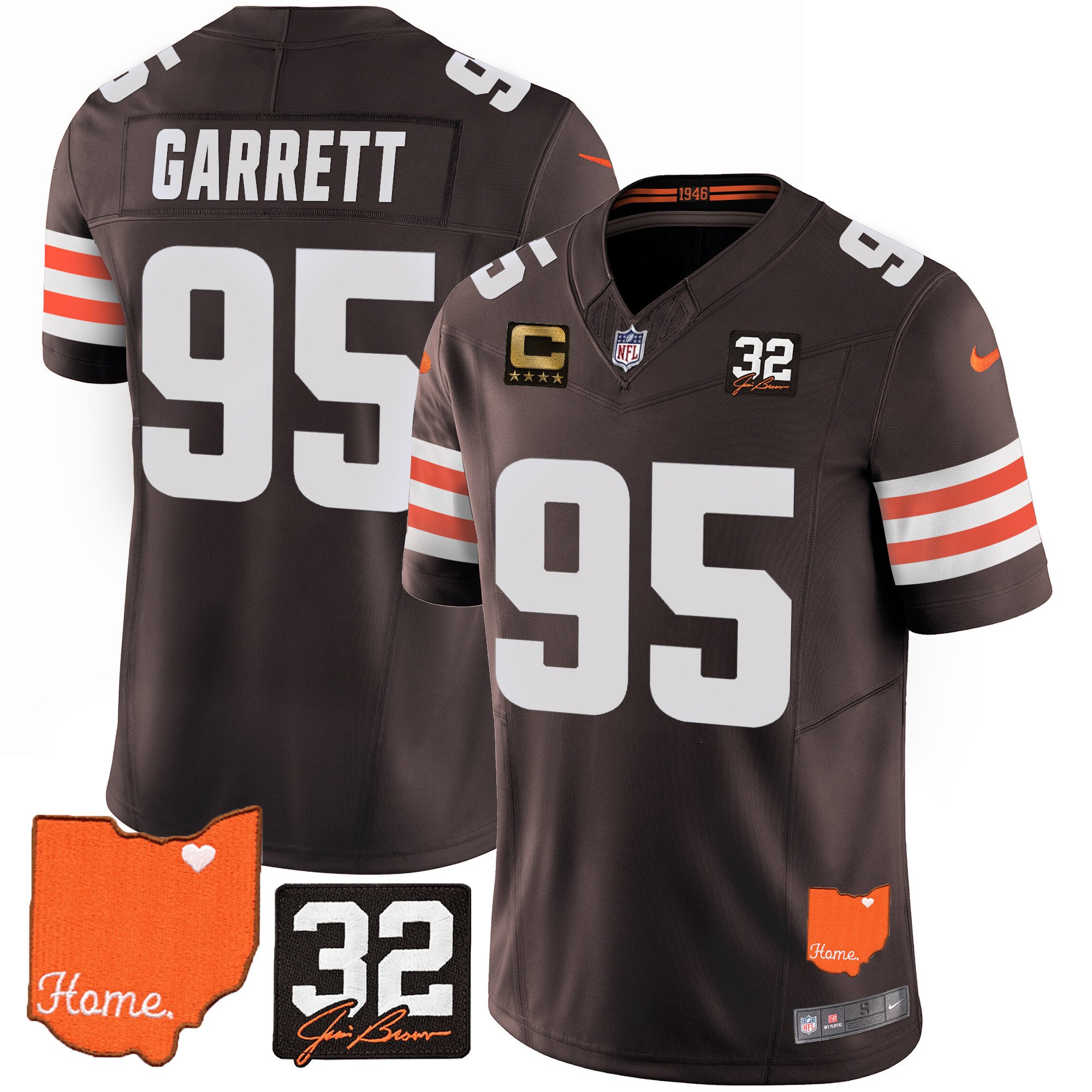 Myles Garrett Cleveland Browns #32 Jim Brown Memorial & Home Patch Jersey – All Stitched