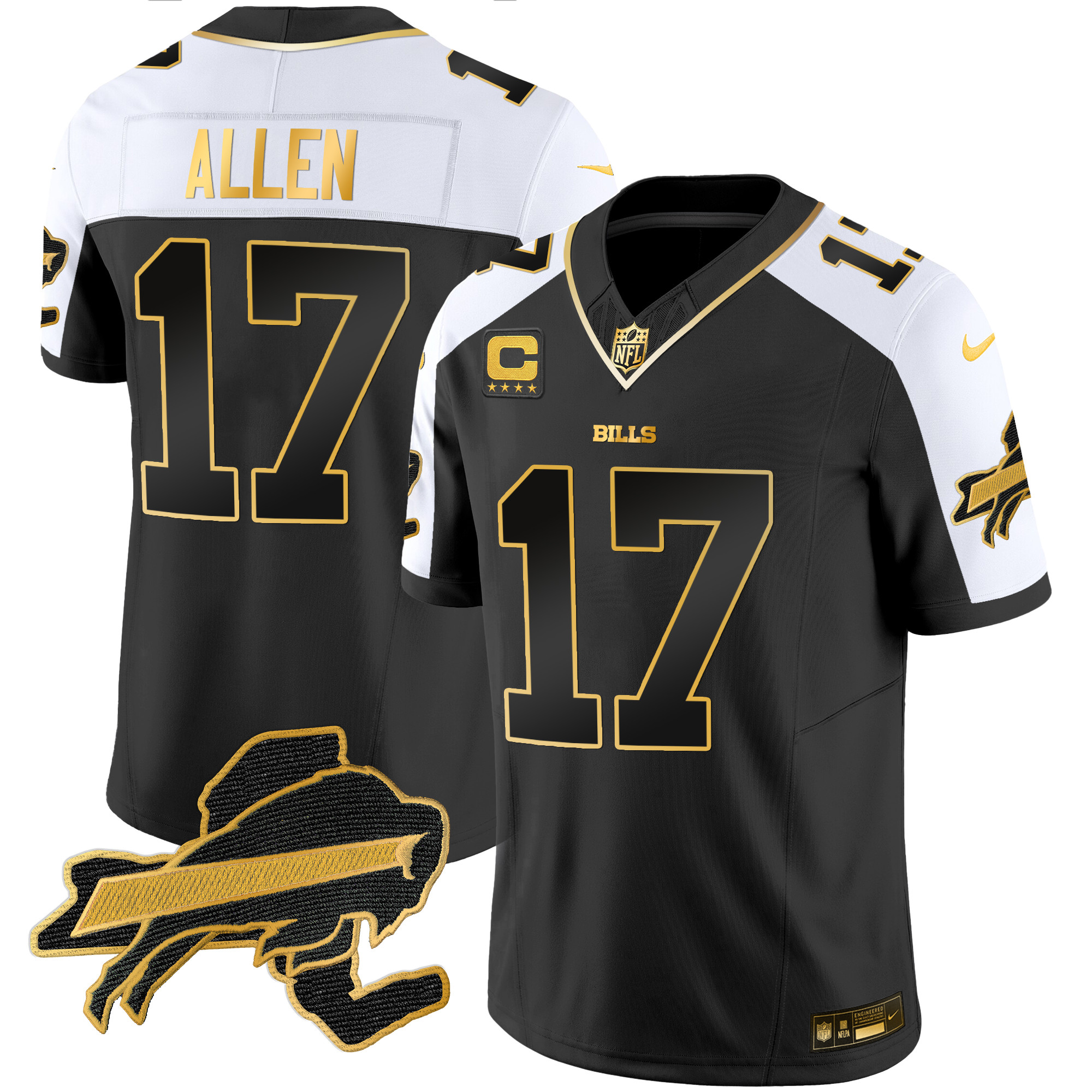 Men’s Buffalo Bills New York Patch Gold Vapor Limited Jersey – All Stitched