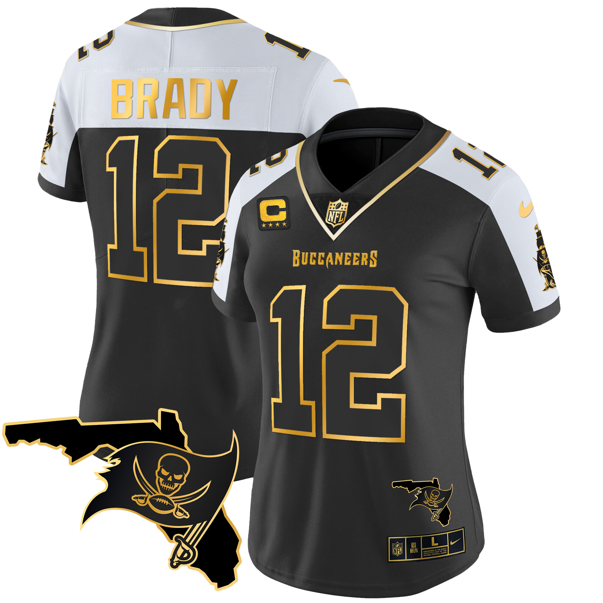 Women’s Tampa Bay Buccaneers Florida Patch Vapor Gold Jersey – All Stitched