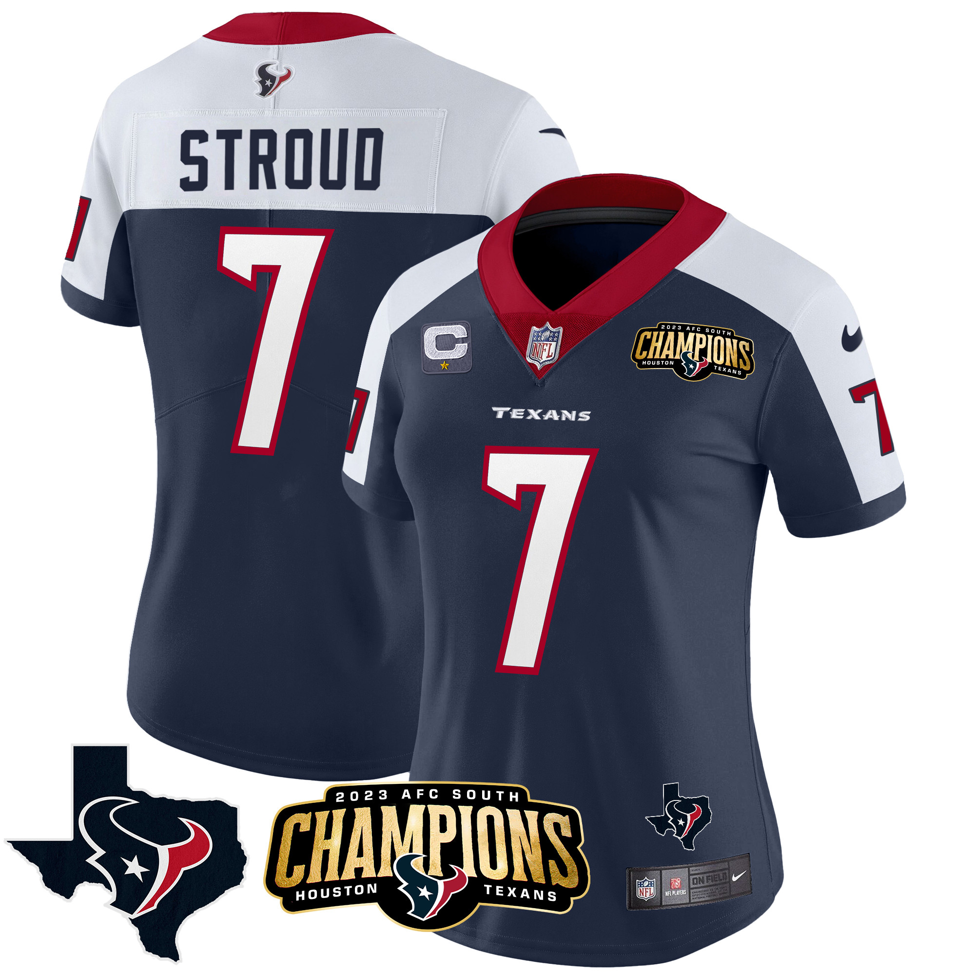 Women’s Houston Texans 2023 AFC South Champions Patch Vapor Jersey – All Stitched