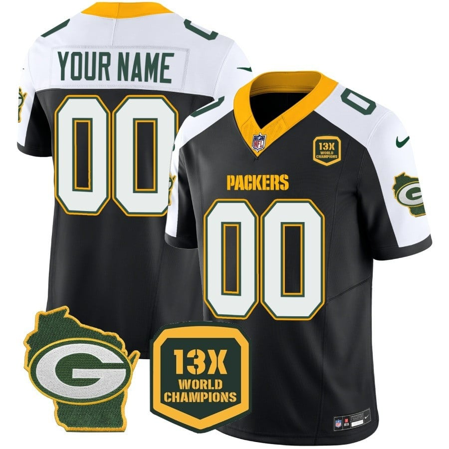 Green Bay Packers 13 Time World Champions & Home Patch Vapor Custom Jersey – All Stitched