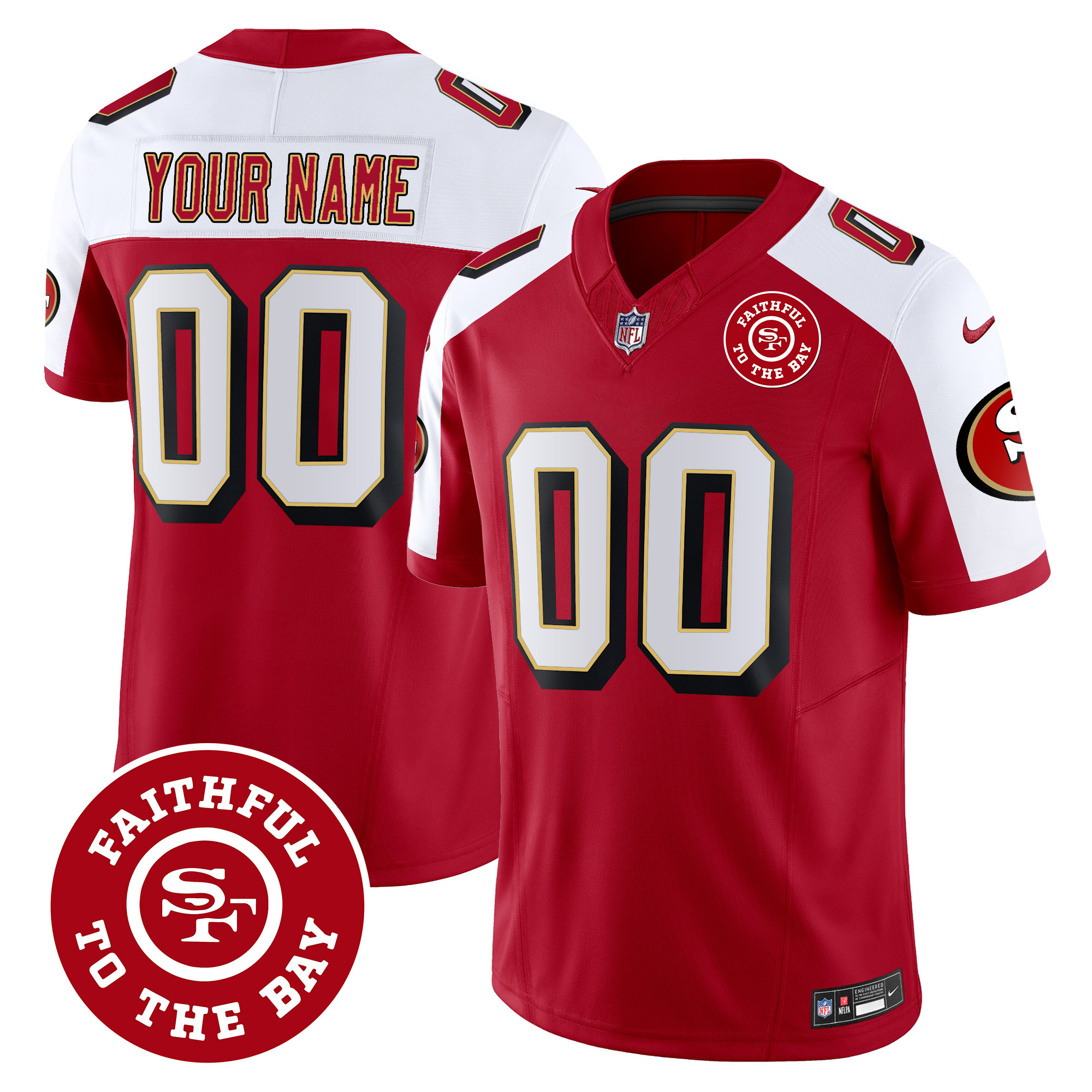 San Francisco 49ers Throwback Faithful To The Bay Patch Vapor Limited Custom Jersey – All Stitched