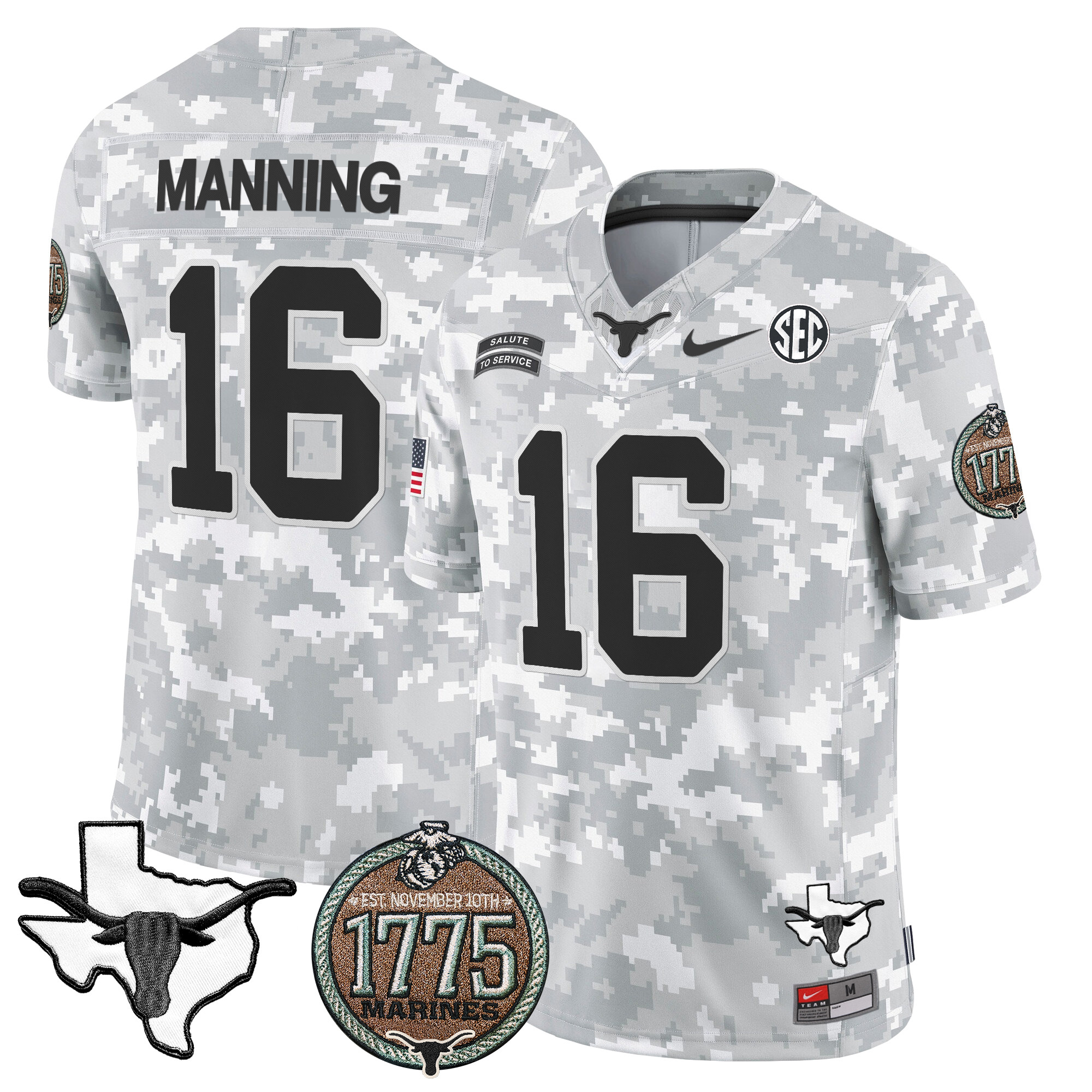 Men’s Longhorns 2024 Salute to Service Establishment Year Patch Vapor Limited Jersey – All Stitched