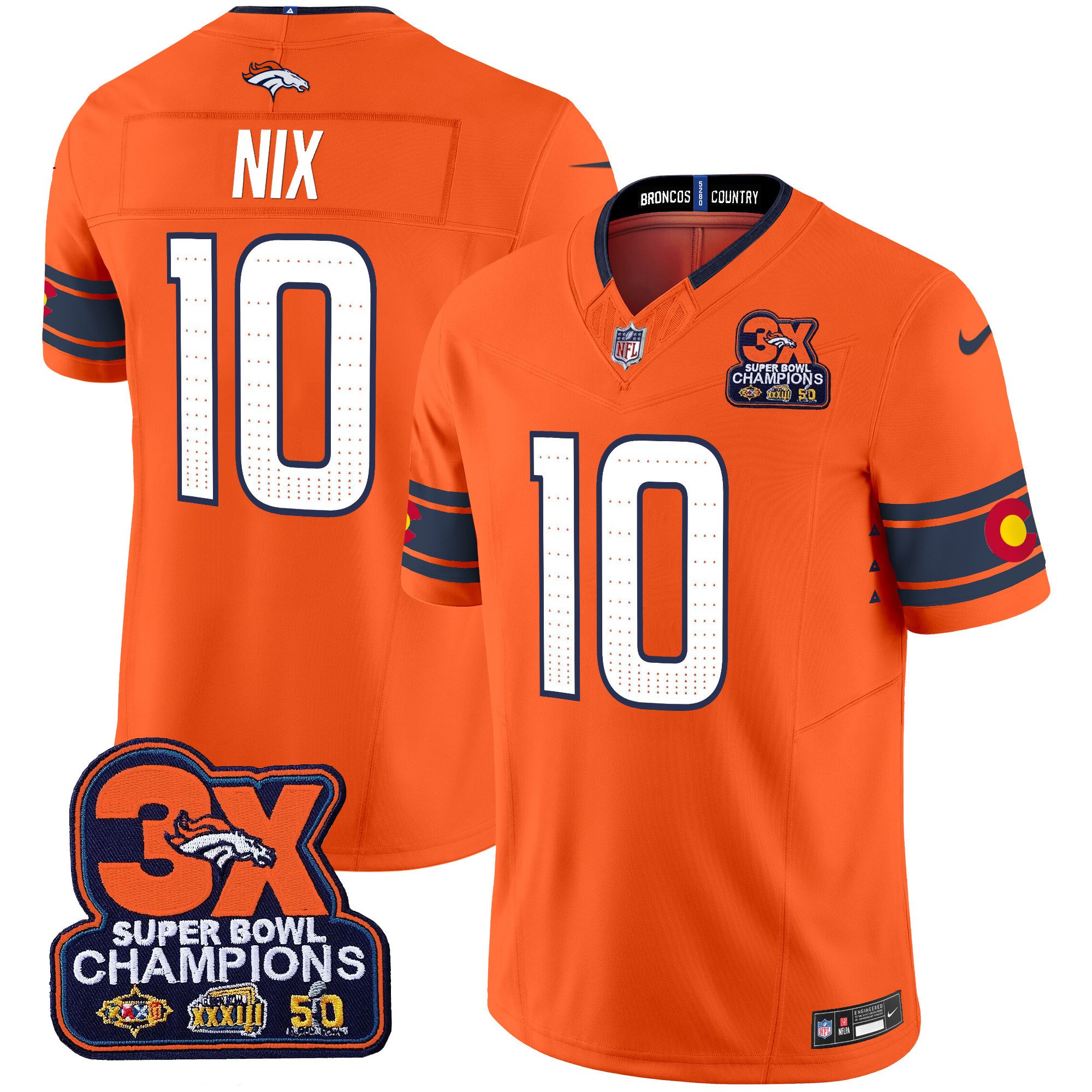 Men’s Denver Broncos 3x Patch “Colorado Flag” Vapor Limited Jersey – All Stitched