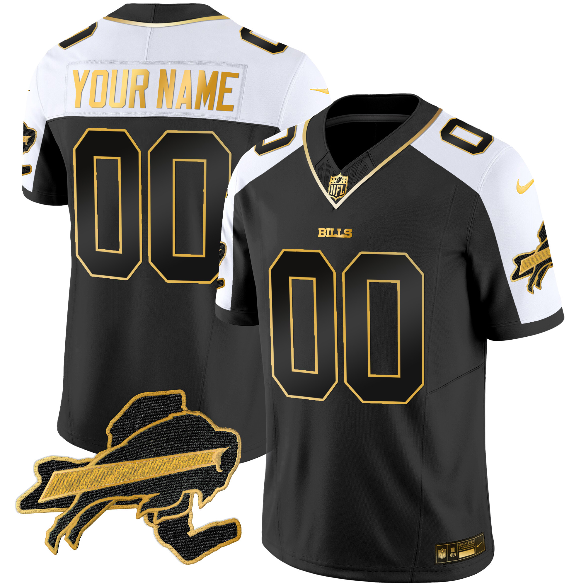 Buffalo Bills New York Patch Gold Vapor Limited Custom Jersey – All Stitched