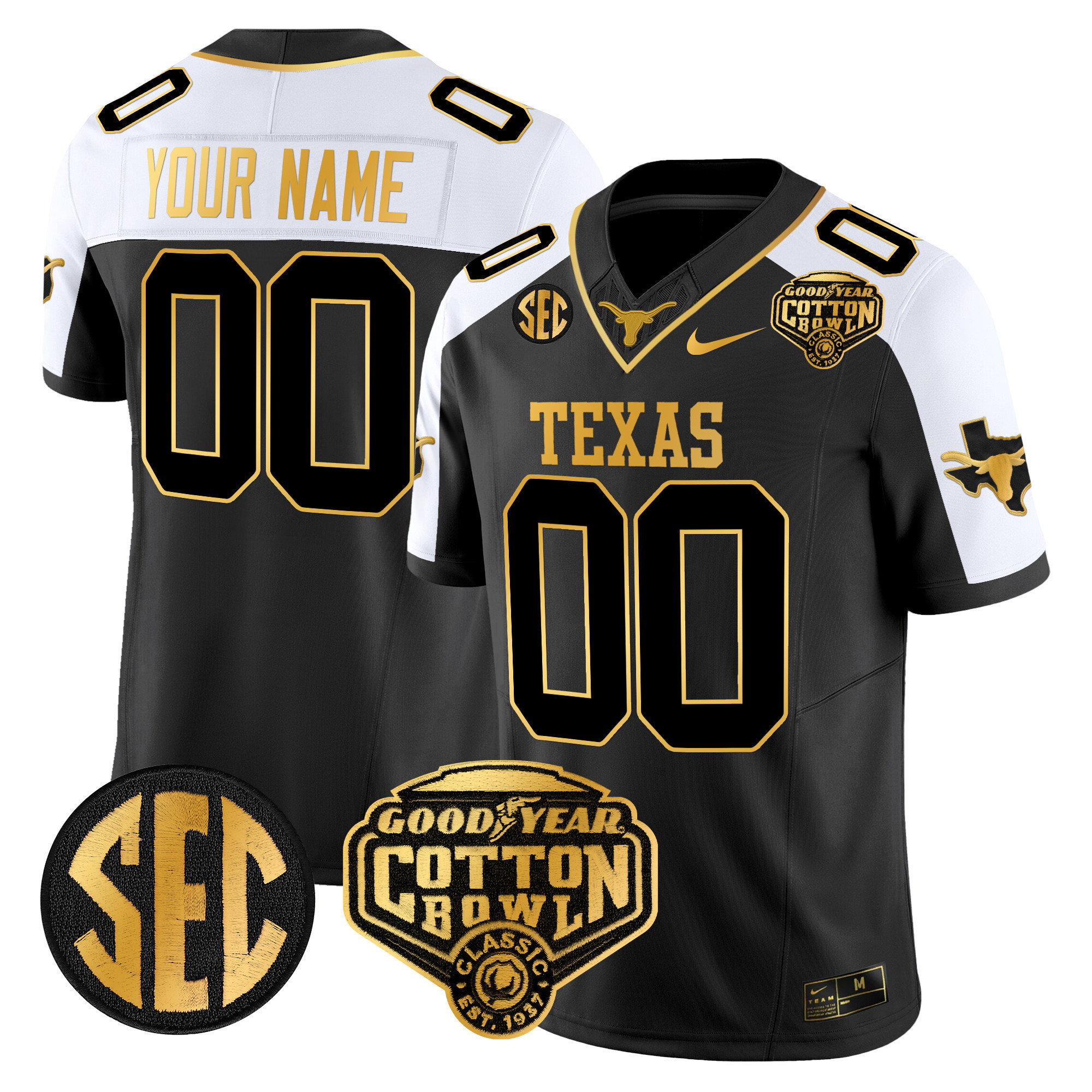 Texas Longhorns Cotton Bowl Patch Gold Vapor Limited Custom Jersey – All Stitched