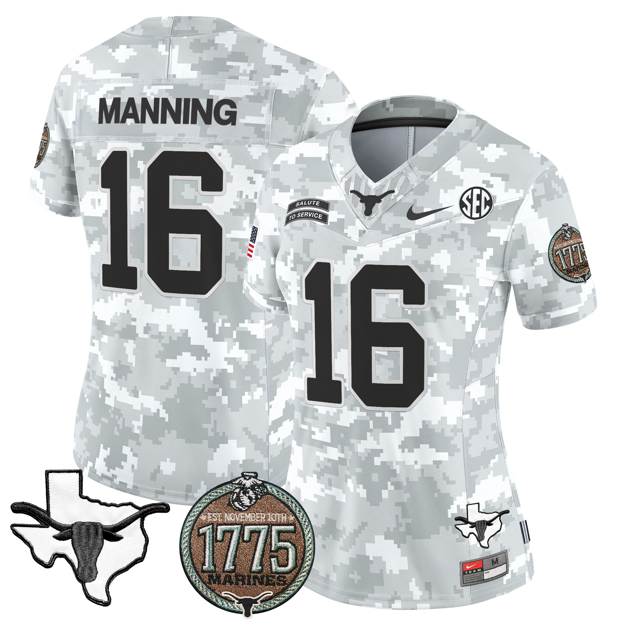Women’s Longhorns 2024 Salute to Service Establishment Year Patch Vapor Limited Jersey – All Stitched