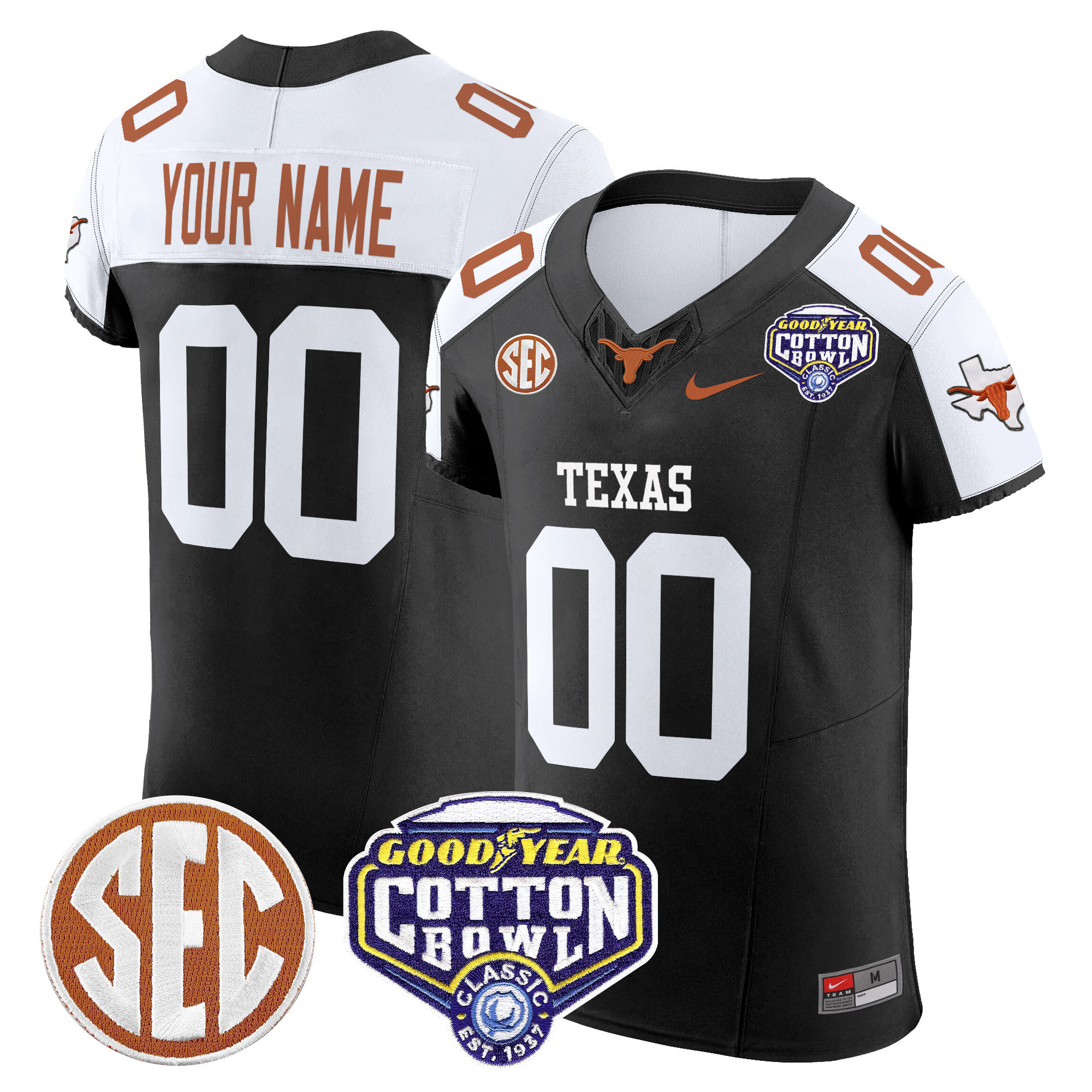 Texas Longhorns Cotton Bowl Patch Vapor Elite Custom Jersey – All Stitched