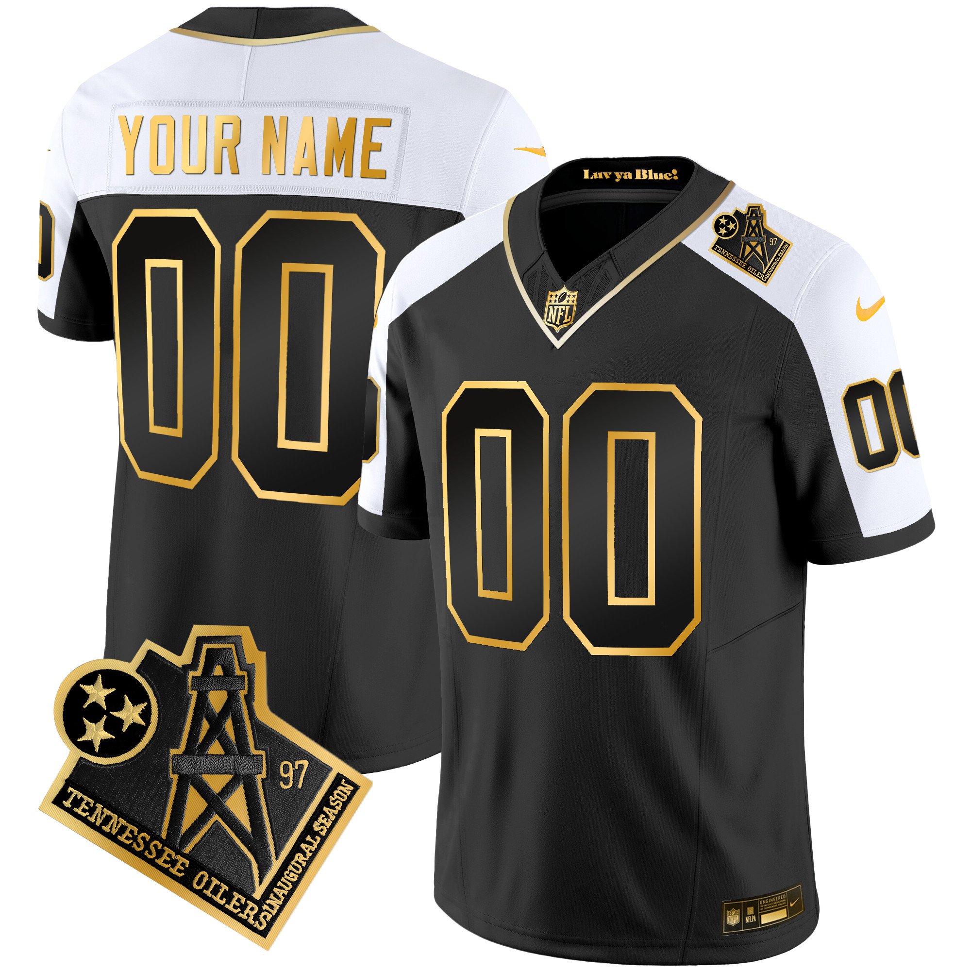 Tennessee Titans 1997 Throwback Gold Vapor Custom Jersey – All Stitched