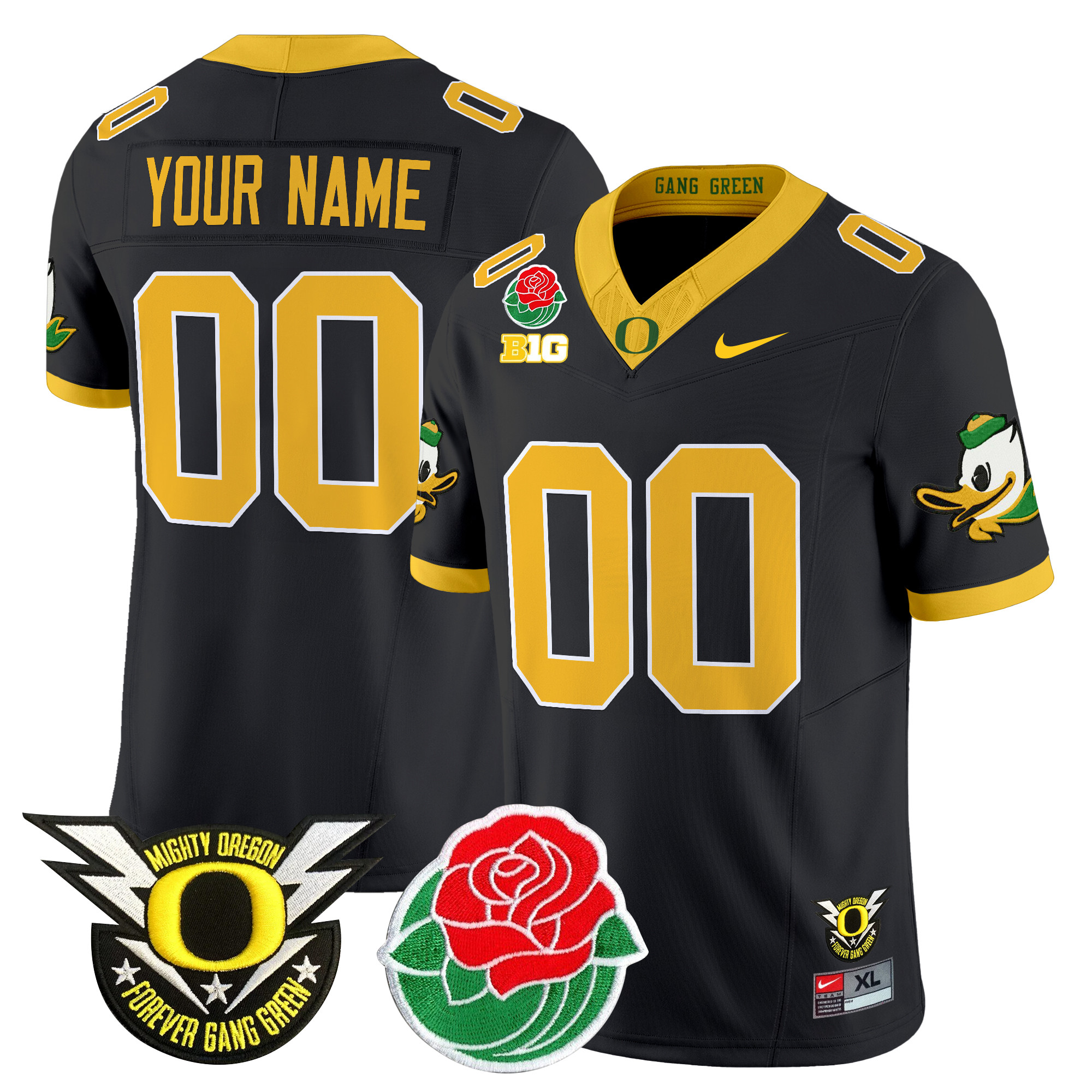 Oregon Ducks 2025 Rose Bowl Game & BIG Patch Vapor Limited Custom Jersey – All Stitched