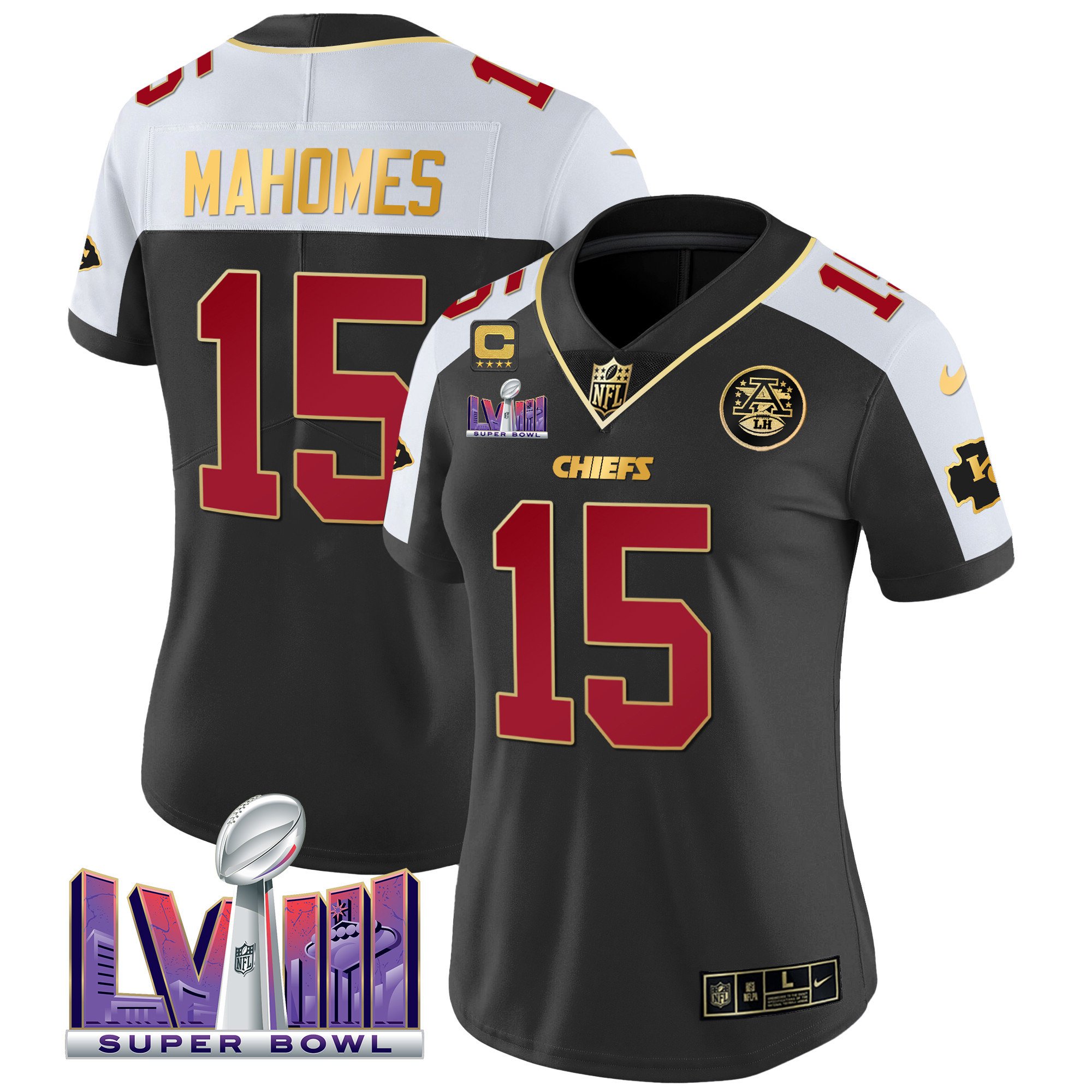 Women’s Kansas City Chiefs Super Bowl LVIII Patch Vapor Jersey – All Stitched