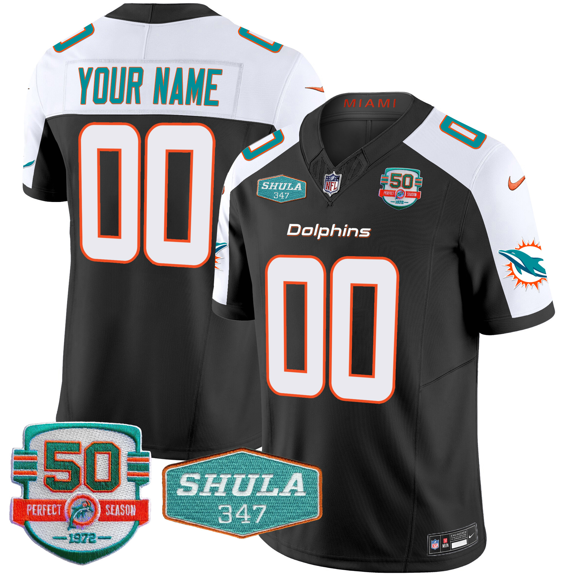 Miami Dolphins Shula 347 Patch Vapor Custom Jersey – All Stitched