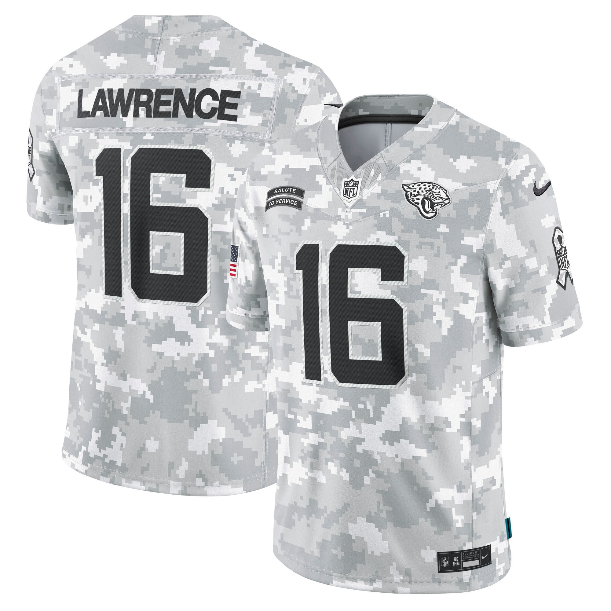Trevor Lawrence Jacksonville Jaguars 2024 Salute to Service Vapor Limited Jersey – Arctic Camo – All Stitched