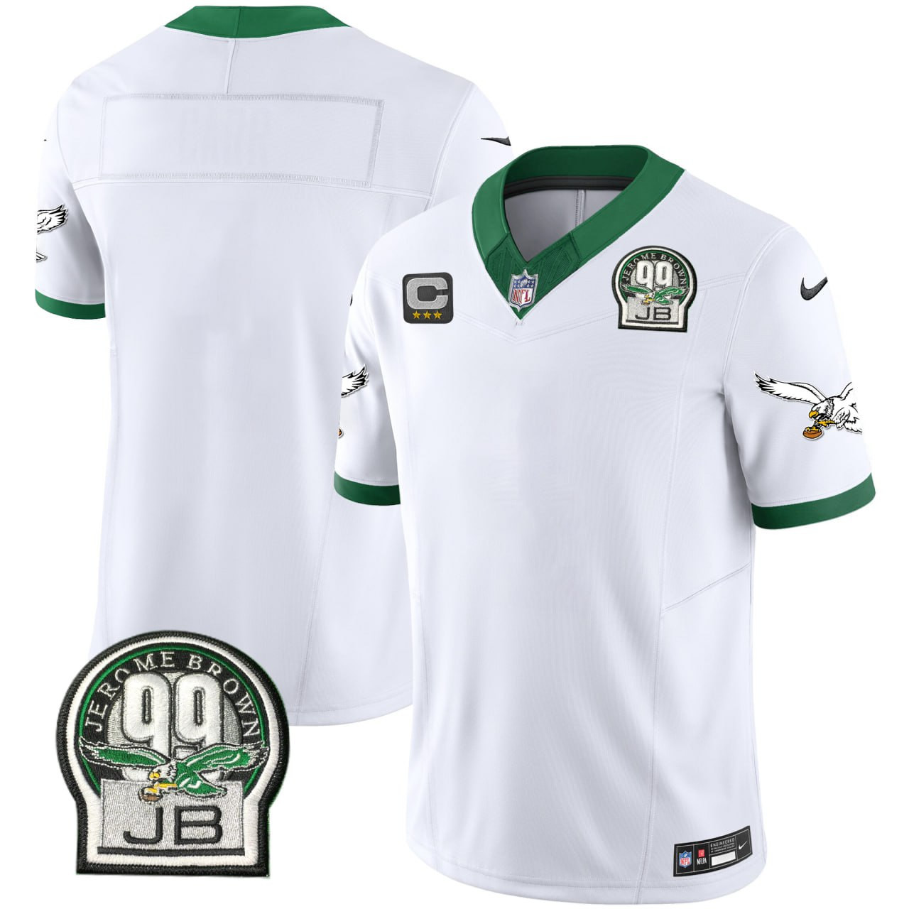 Philadelphia Eagles Jerome Brown Patch White Blank Jersey – All Stitched