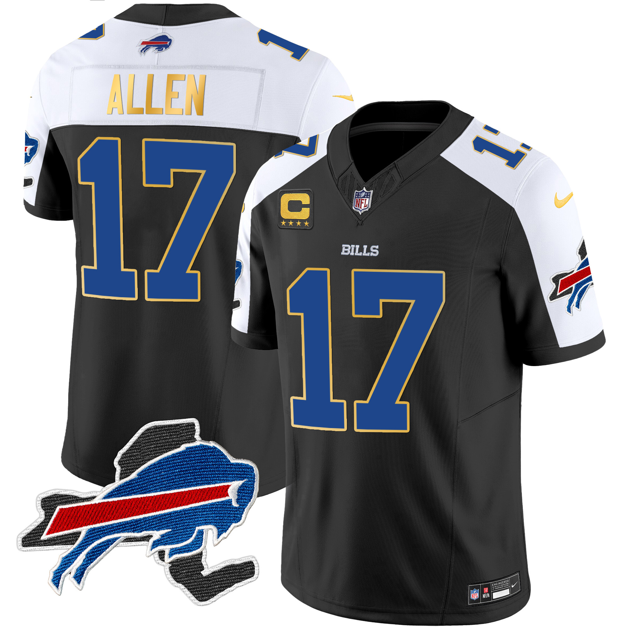 Men’s Buffalo Bills New York Patch Gold Trim Vapor Jersey – All Stitched