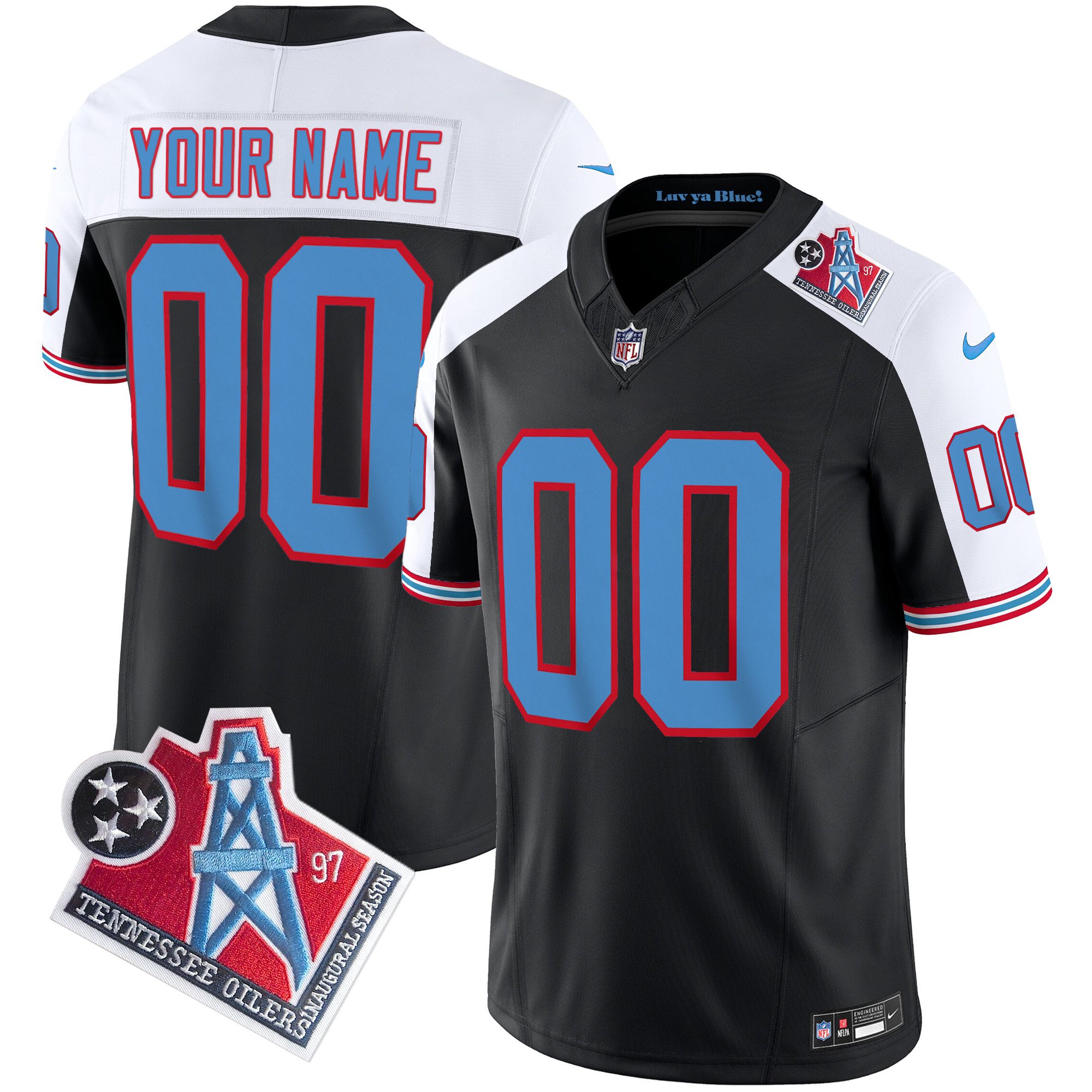 Tennessee Titans 1997 Throwback Limited Vapor Custom Jersey V2 – All Stitched
