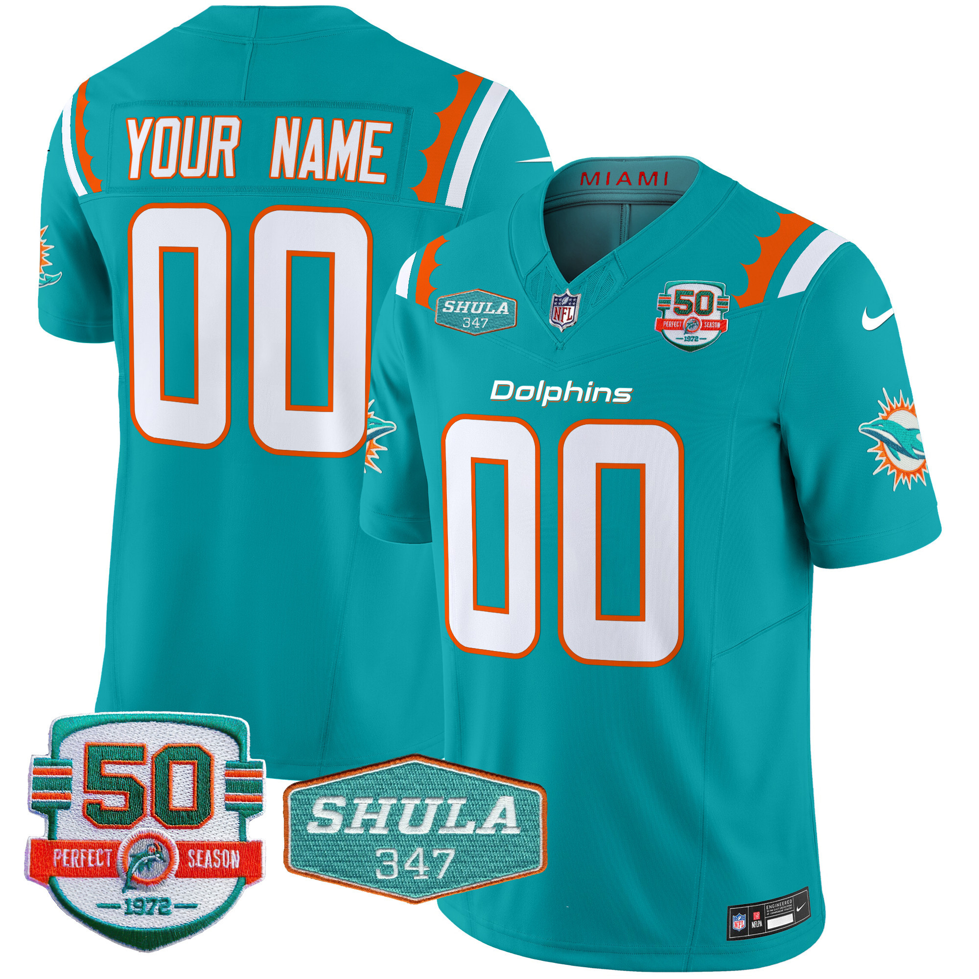 Miami Dolphins 50th & Don Shula 347 Memorial Patch Vapor Limited Custom Jersey – All Stitched